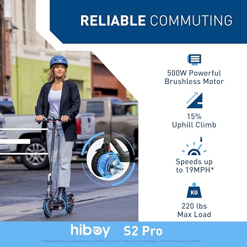 Detalle de Hiboy S2 Pro Electric Scooter — 500W Power, 10-Inch Solid Tires, 25-Mile Range
