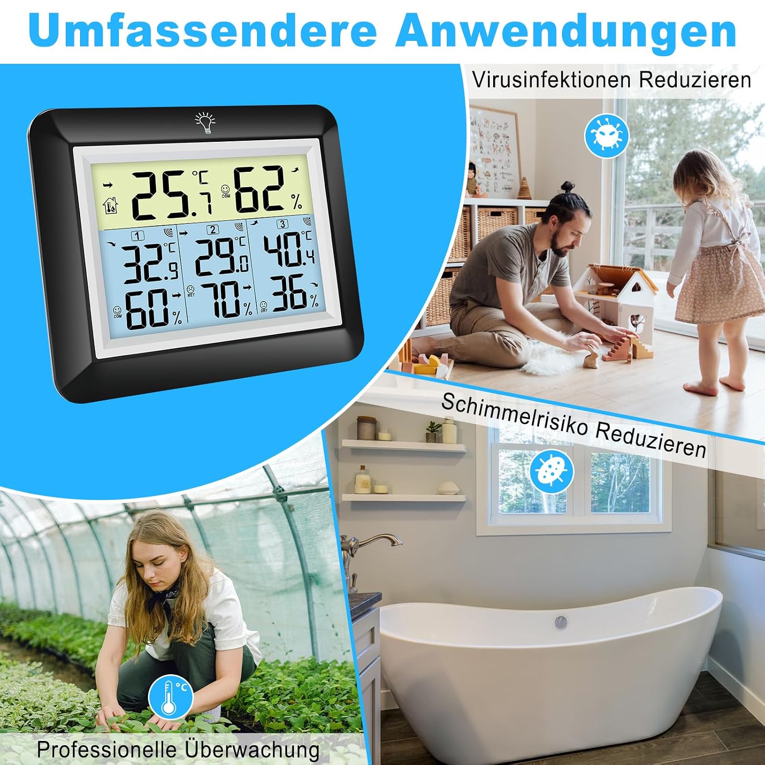 Thumbnail 6 de Urageuxy Funk-Thermometer mit 3 Sensoren 🌡