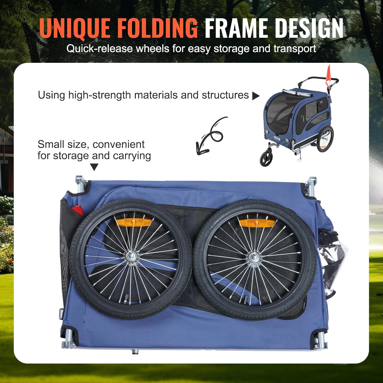 Detalle 2 de VEVOR Remorque de Vélo Chien Pliable 45 kg – 2 en 1 Poussette d'Animaux, Cadre Fer Forgé et Roues à Dégagement Rapide