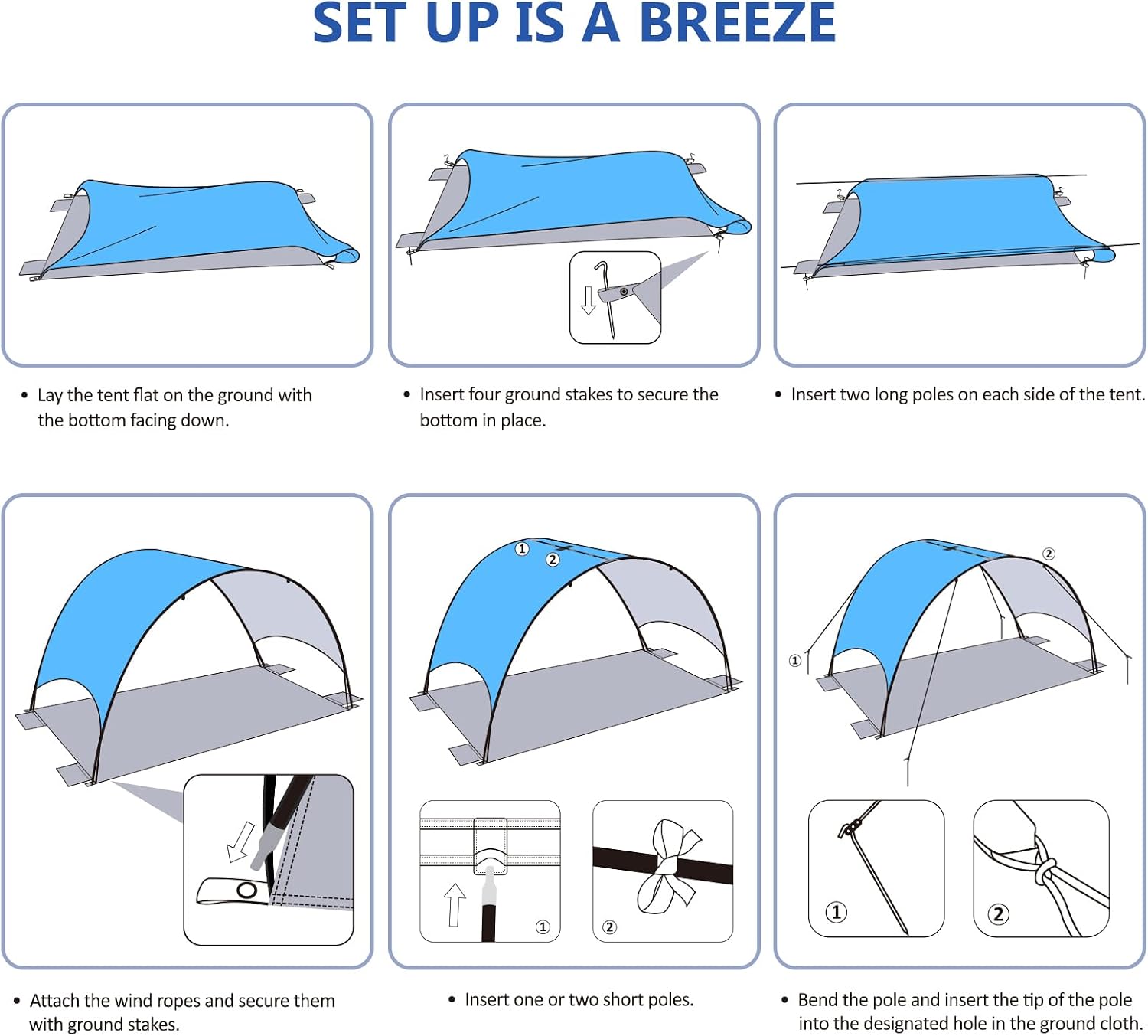 Detalle de Strandmuschel mit UV-Schutz UPF 50+ – Tragbares Beach Canopy (270×165×158 cm) für 3–4 Personen