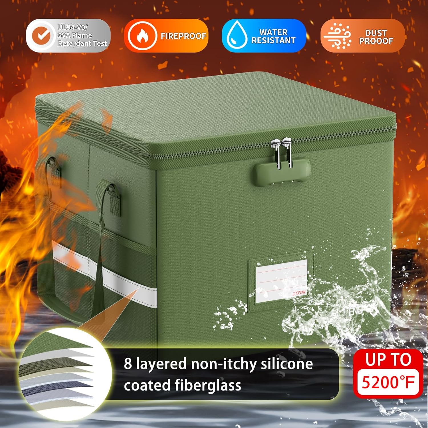 Detalle de ENGPOW EG128GRXNEW Fireproof File Box, 5200°F, Collapsible and Lockable