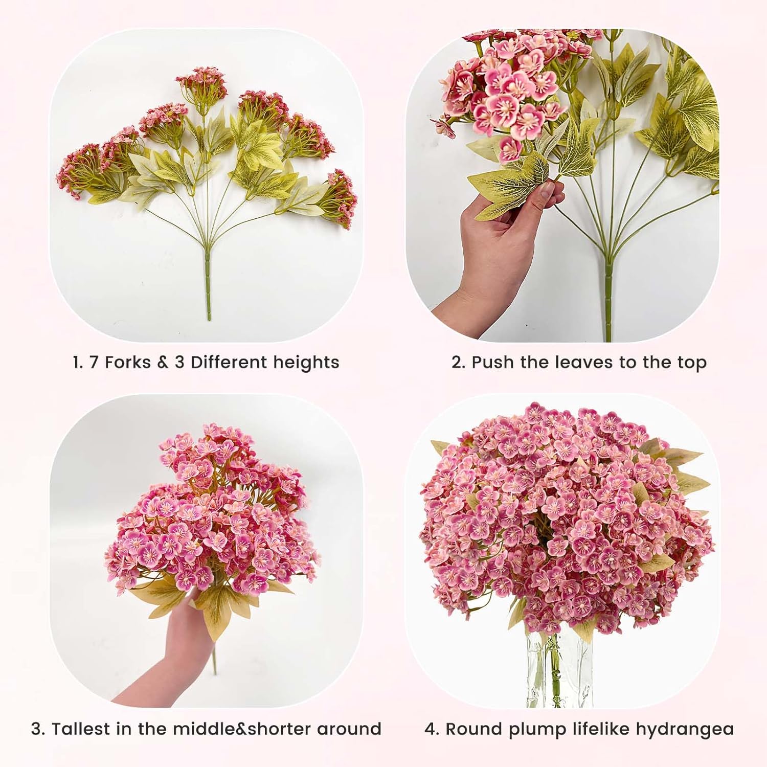 Thumbnail 4 de SNAIL GARDEN Set of 2 Pastel Pink Hydrangea Artificial Flowers (588 Blooms) – Realistic Silk Arrangements