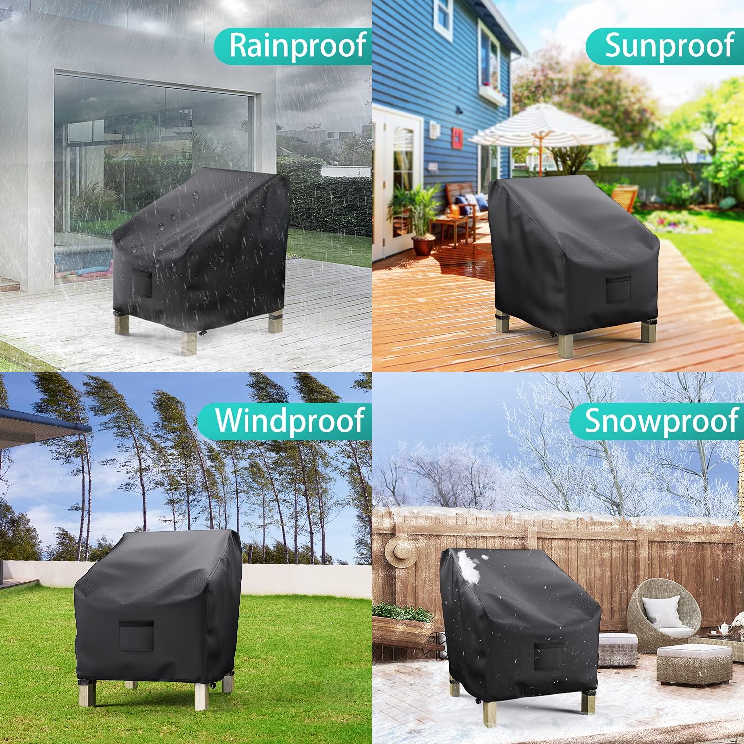 Detalle de BROSYDA BSD-001 Outdoor Patio Chair Covers, 2-Pack Waterproof Oxford, Black