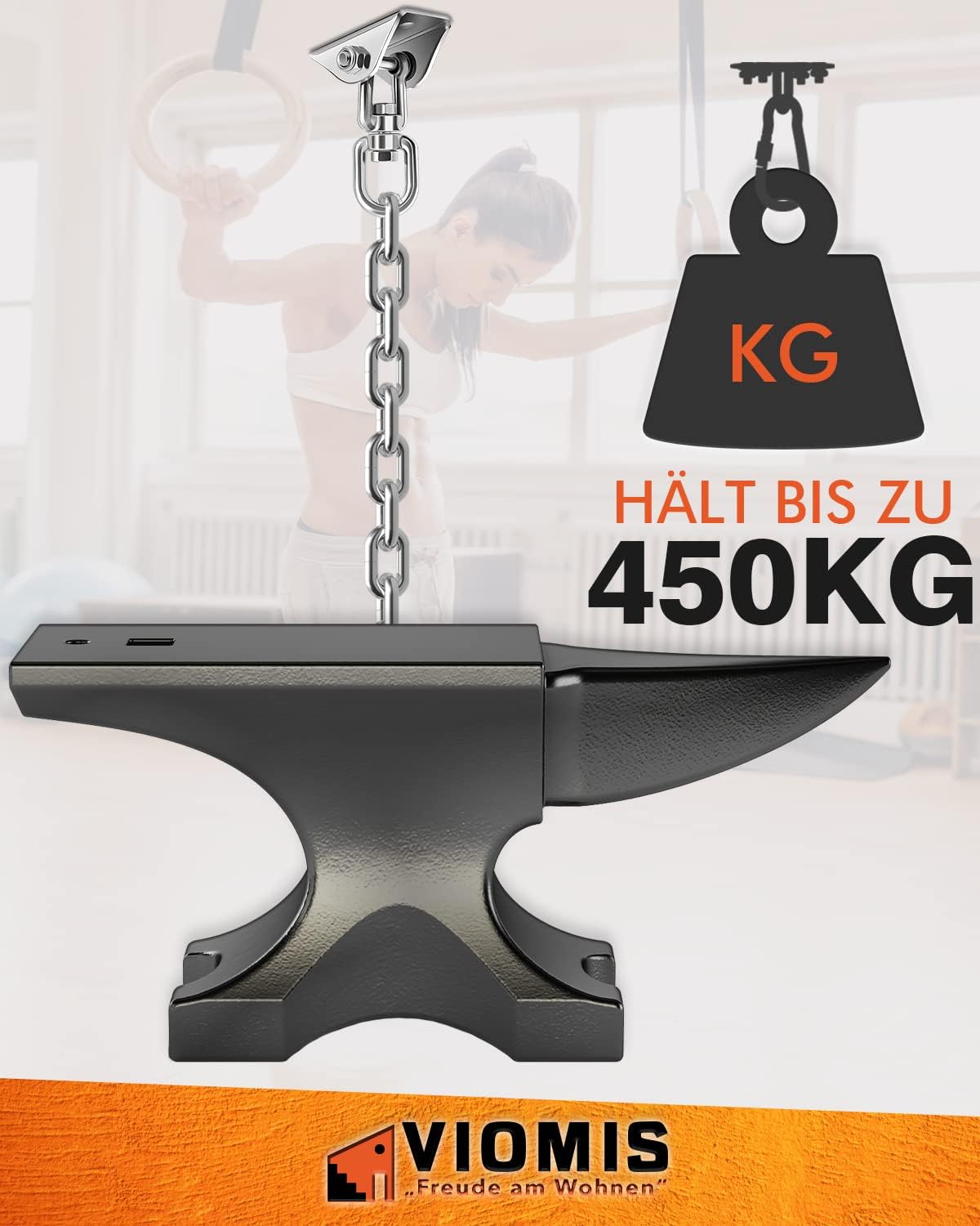 Detalle de Viomis Edelstahl Deckenhaken für Hängesessel bis 450 kg – 360° drehbare Deckenhalterung