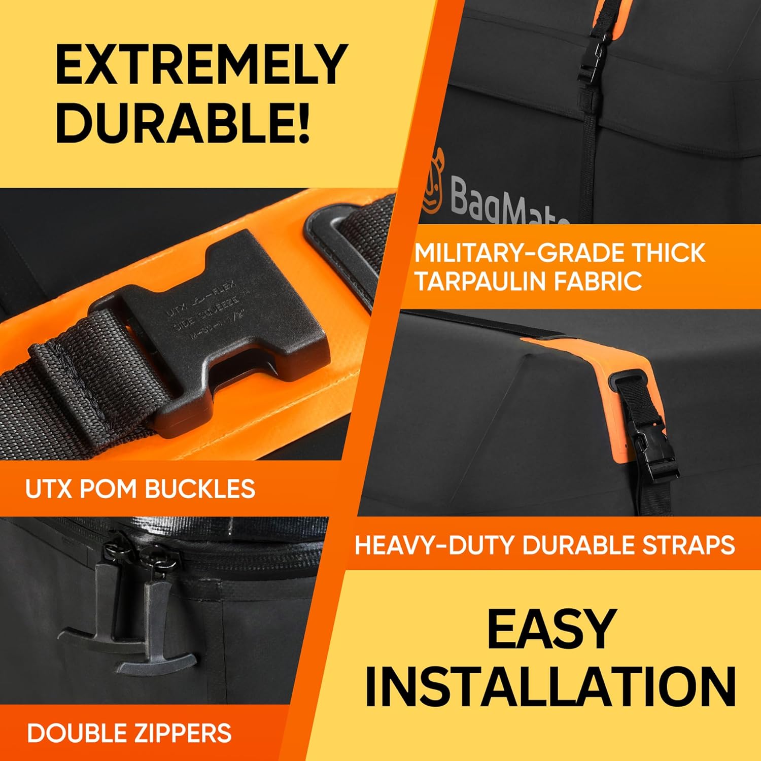 Thumbnail 5 de BAGMATE Waterproof Car Roof Bag – 19 Cubic Ft Rooftop Carrier with Anti-Slip Mat and 4 Door Hooks