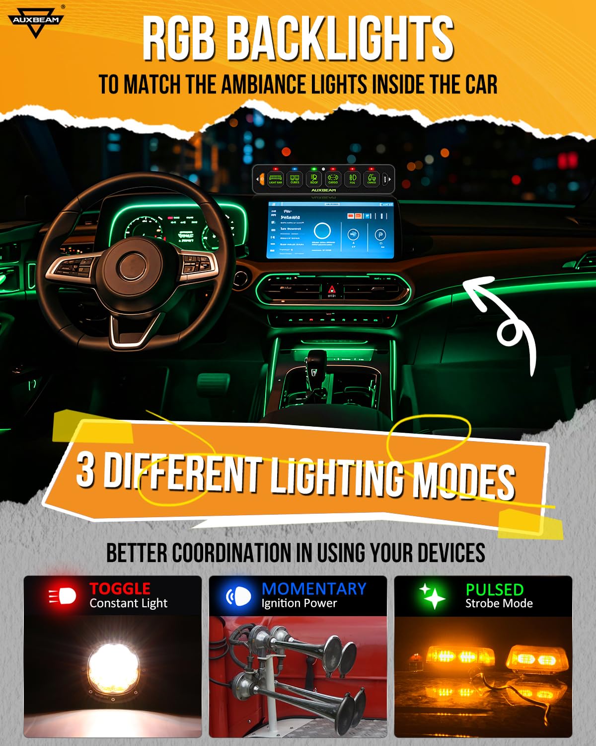 Thumbnail 1 de Auxbeam AS-R60 6-Gang Slim RGB Switch Panel (Auto-Dimming, Memory, Waterproof)
