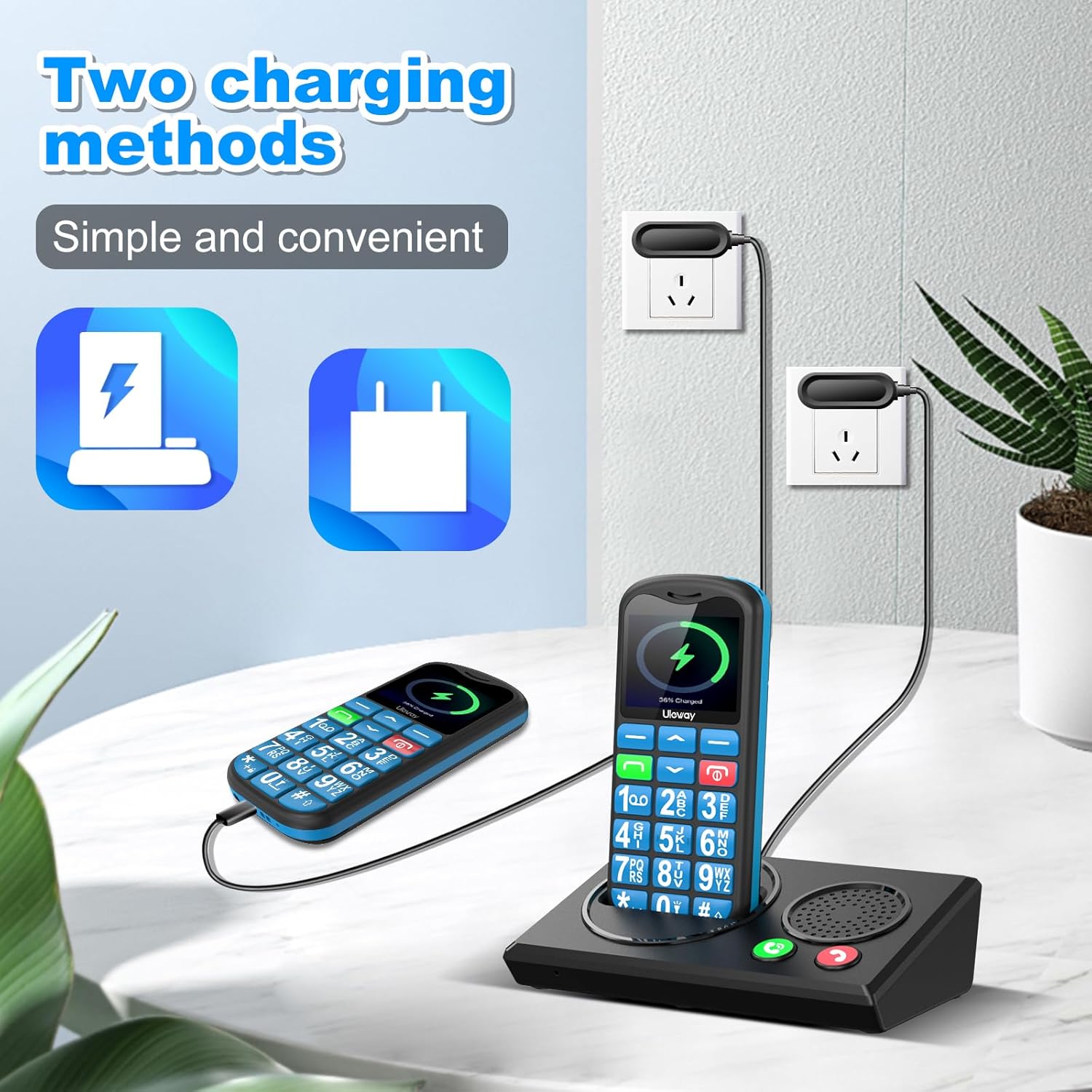 Detalle de CHAKEYAKE 4G Big Button Senior Phone with Bluetooth Dock – SOS Button, Loud Speaker, 1.77" Colour Display