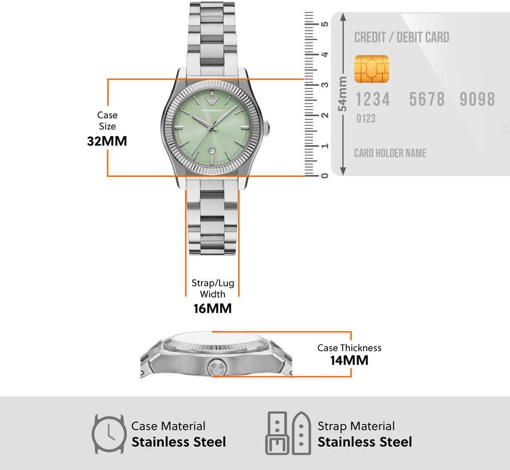 Thumbnail 6 de Emporio Armani Uhr mit grünem Zifferblatt – 32 mm Gehäuse, 50 m Wasserdicht