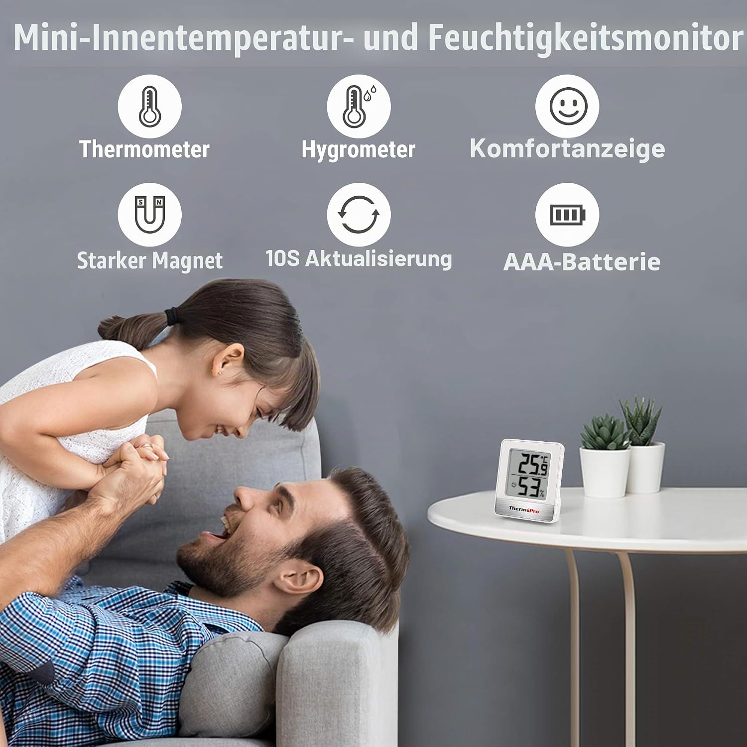 Detalle de ThermoPro Thermo-Hygrometer Thermometer – Innen Digitaler Luftfeuchtigkeitsmesser mit Smiley-Indikator