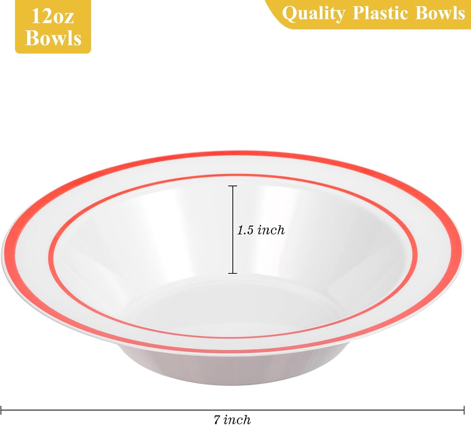 Thumbnail 2 de Goodluck 12oz Red Rim Disposable Bowls (50 Pack) — Sturdy, Elegant Party & Catering Solution