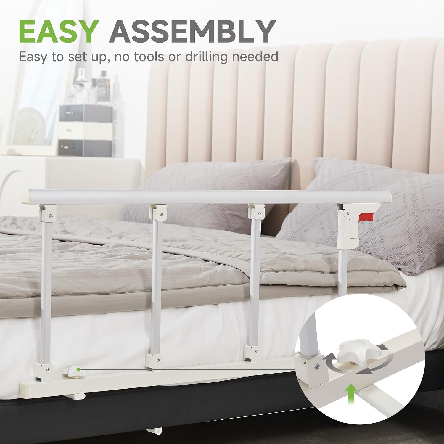 Detalle de Real Relax A/N-K90002C1-Legna Folding Bed Rail, 37.8" x 16.3", White