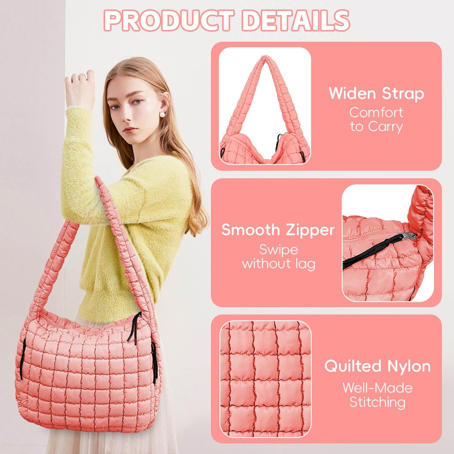 Detalle 2 de Bagtopia Puffer Tote Bag, Large Quilted Puffer Bag – A practical, lightweight day-to-day tote