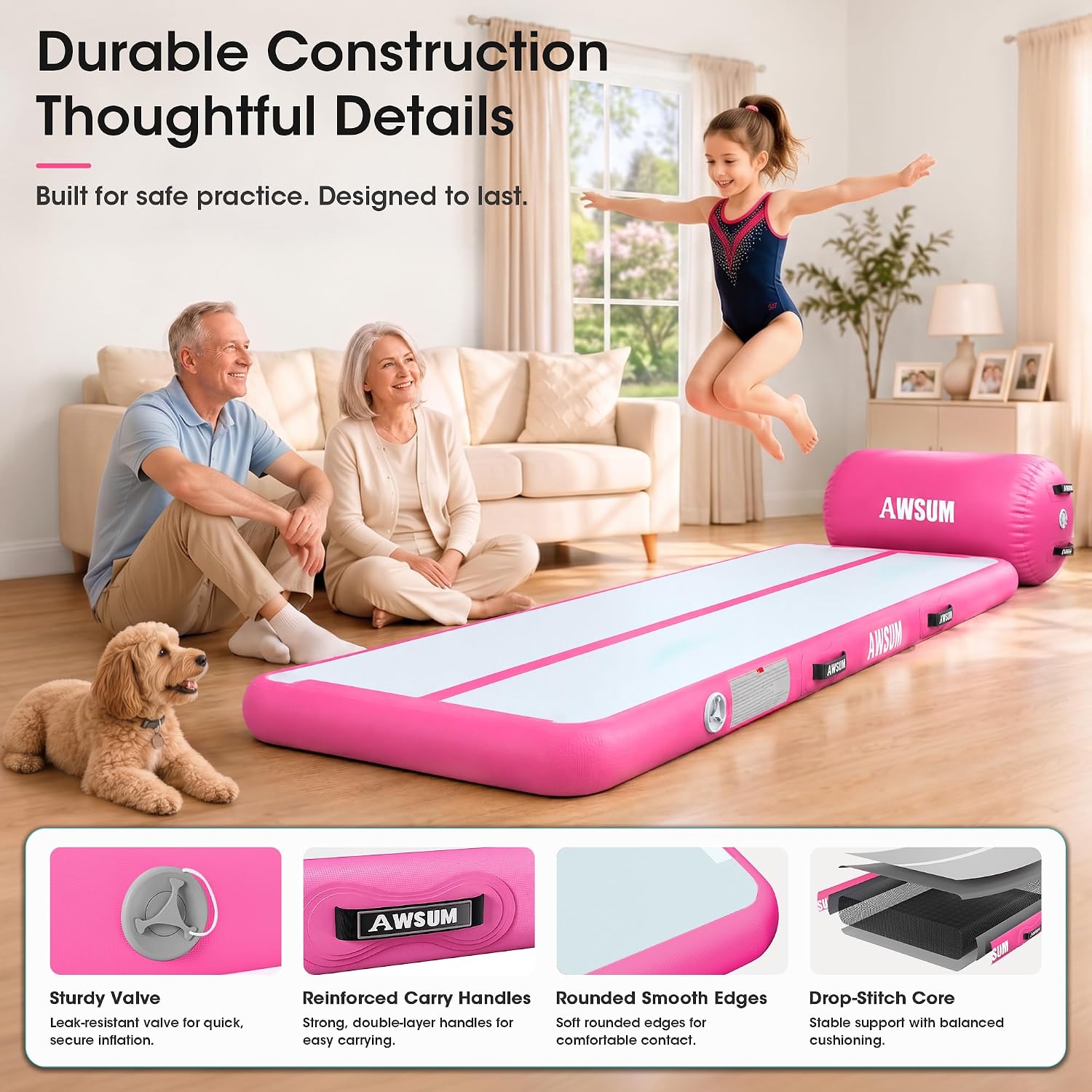 Detalle de AWSUM Inflatable Gymnastics Mat 10ft – 20ft Training Air Mat with Electric Pump