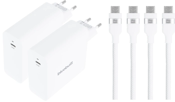 Thumbnail 2 de BlueBuilt 140 W GaN USB-C-Ladegerät Weiß + USB-C-Kabel 240 W 2 m Nylon Weiß Doppelpack