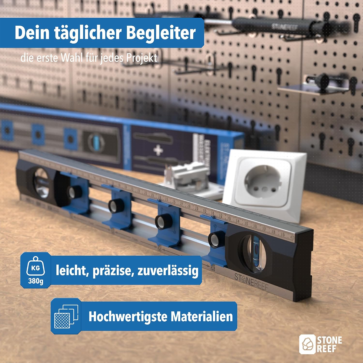 Thumbnail 6 de Elektriker Wasserwaage 40 cm – Präzisions-Wasserwaage für Steckdosen & Renovierung mit verschiebbaren Bohrlöchern