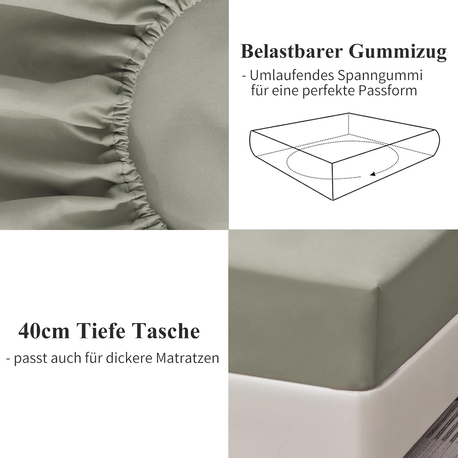 Detalle de Aisbo hoeslaken 140 x 200 cm in taupe, geborstelde microvezel en 40 cm hoekhoogte