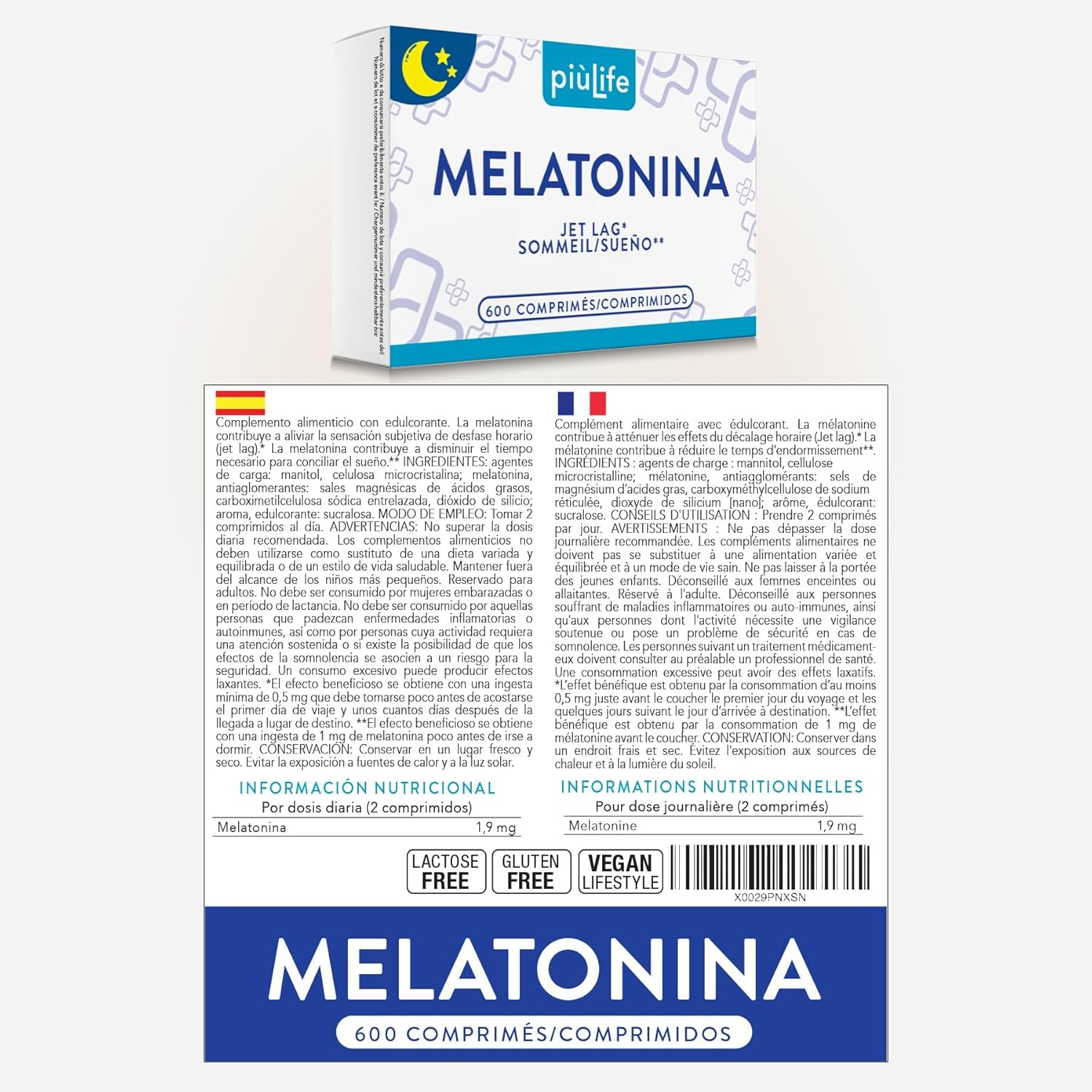 Thumbnail 5 de PiùLife Melatonine 1,9 mg 600 comprimés 😴