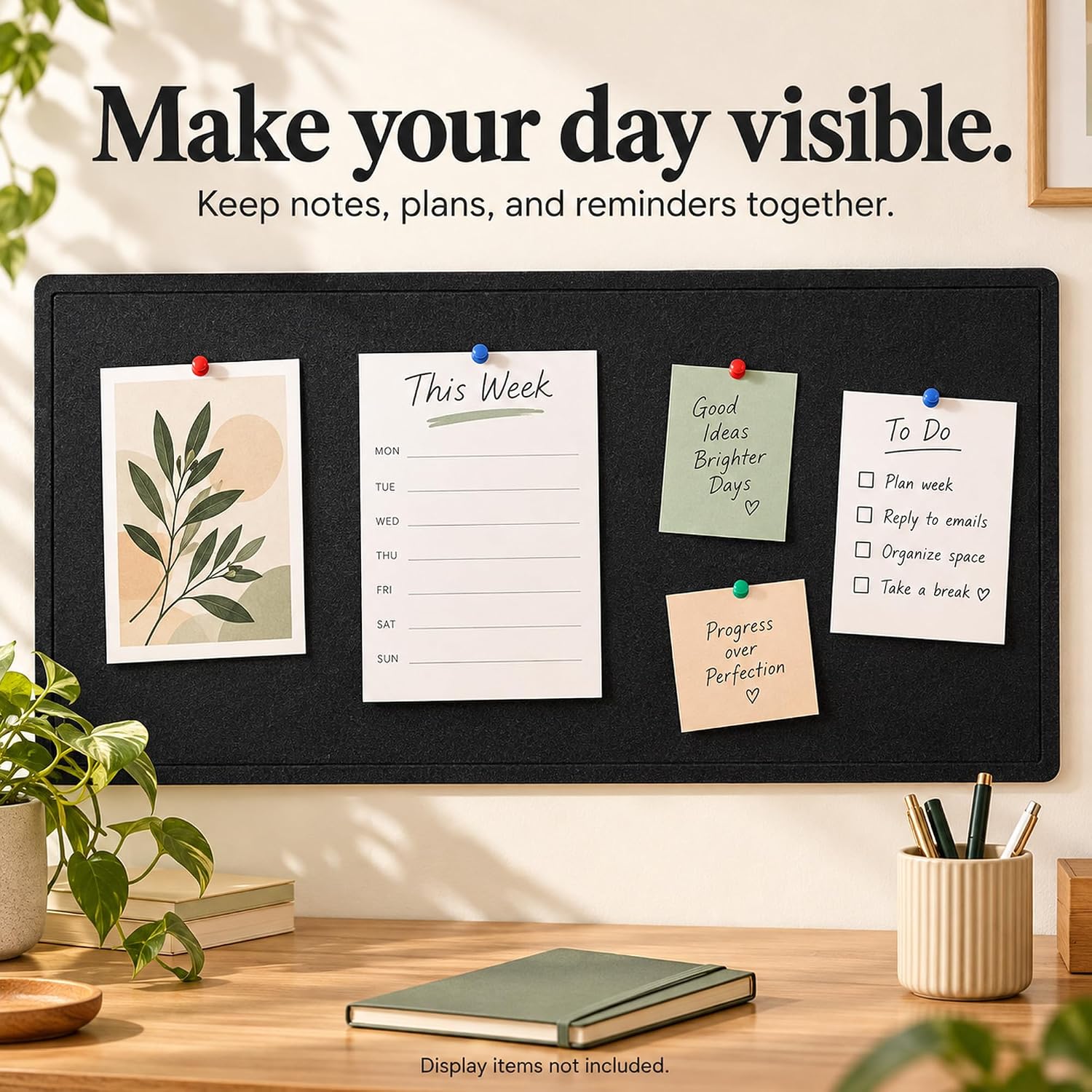 Thumbnail 6 de Yunihome Foldable Felt Bulletin Board, 24 x 18 Inches, Black, 20 Push Pins