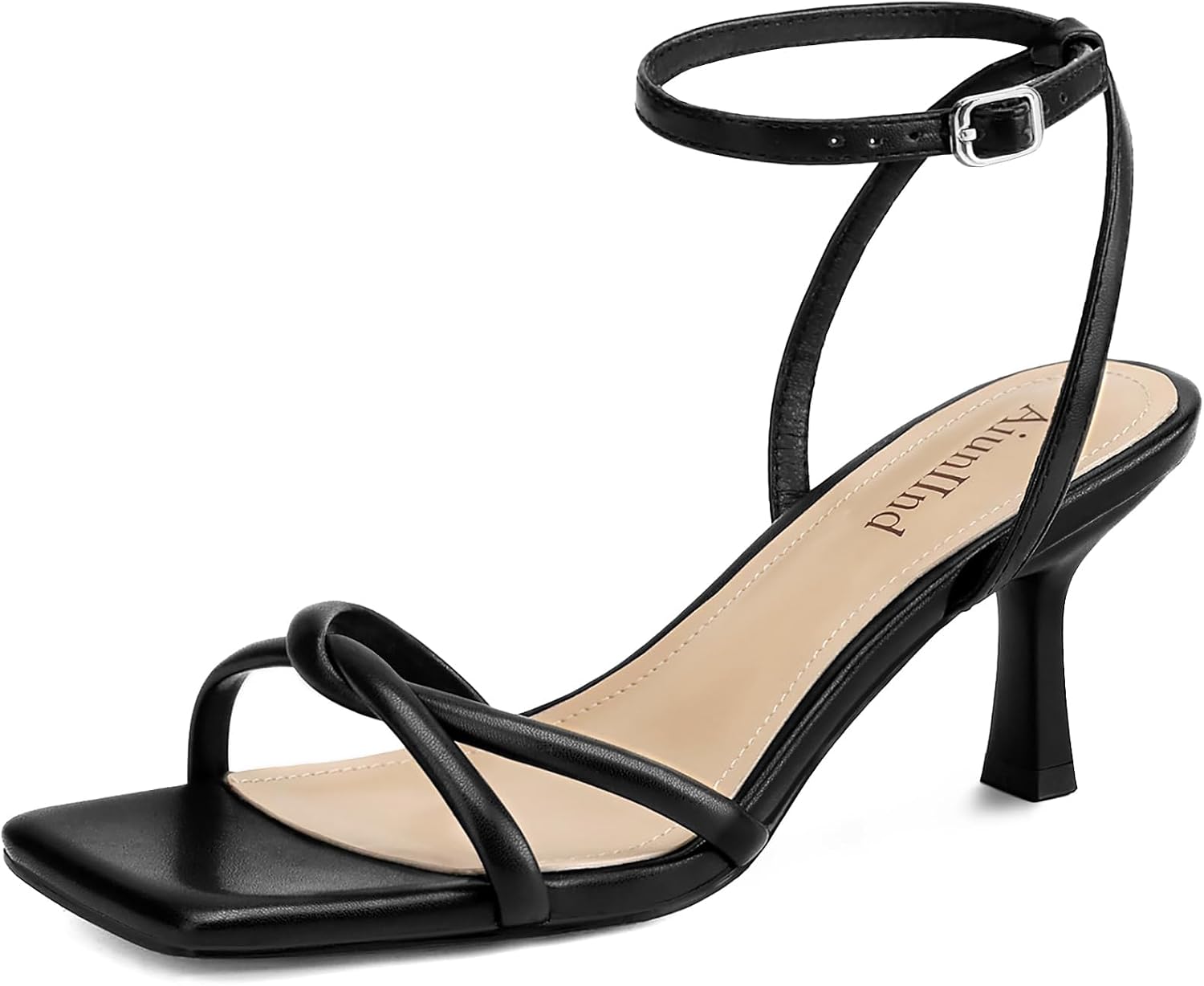 Detalle de AIUNIIND Kitten Heel Sandals, 2.5-Inch Square-Toe Strappy Design