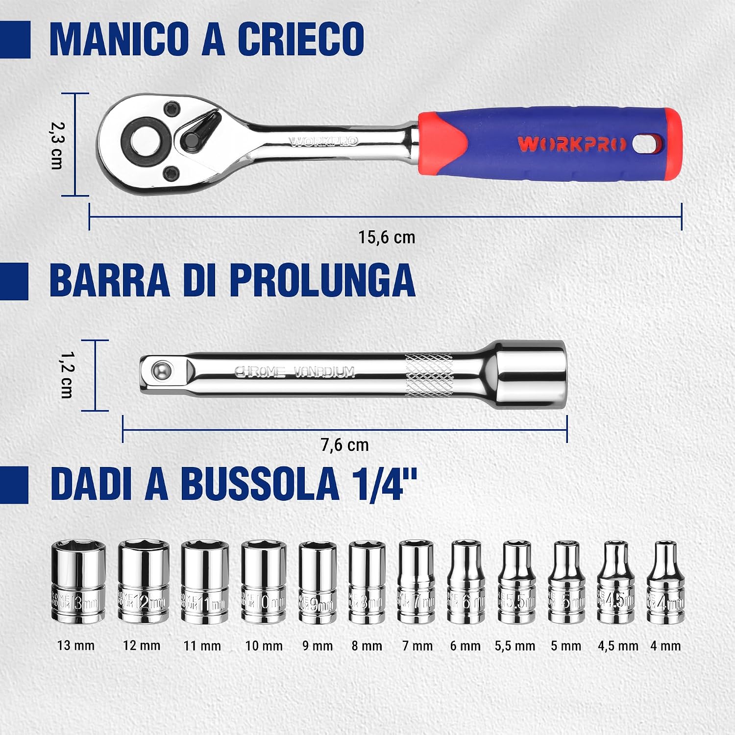 Detalle 1 de WORKPRO Set chiavi a cricchetto 1/4"