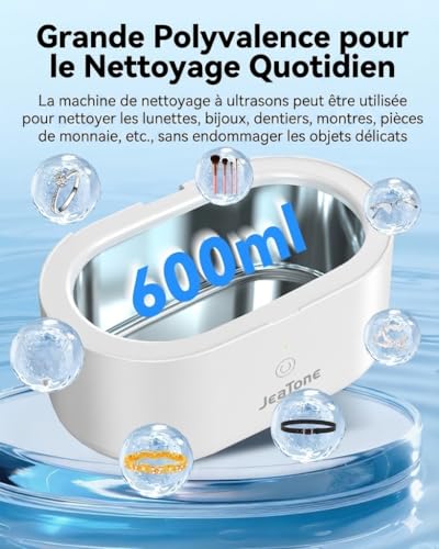 Thumbnail 3 de JeaTone Nettoyeur Ultrasons 46 kHz 600 ml – Bain Ultra-sonique Portable pour Bijoux, Lunettes, Dentiers et Montres