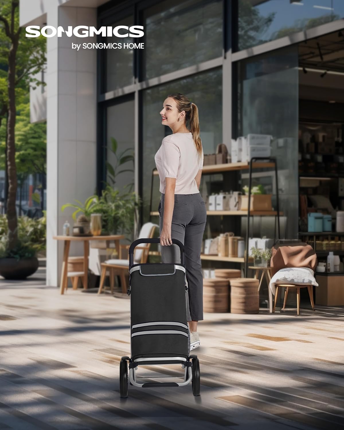 Detalle 2 de SONGMICS Einkaufstrolley KST03BK – Großer 35-Liter Trolley mit Kühlfach, abnehmbarer Tasche, klappbar