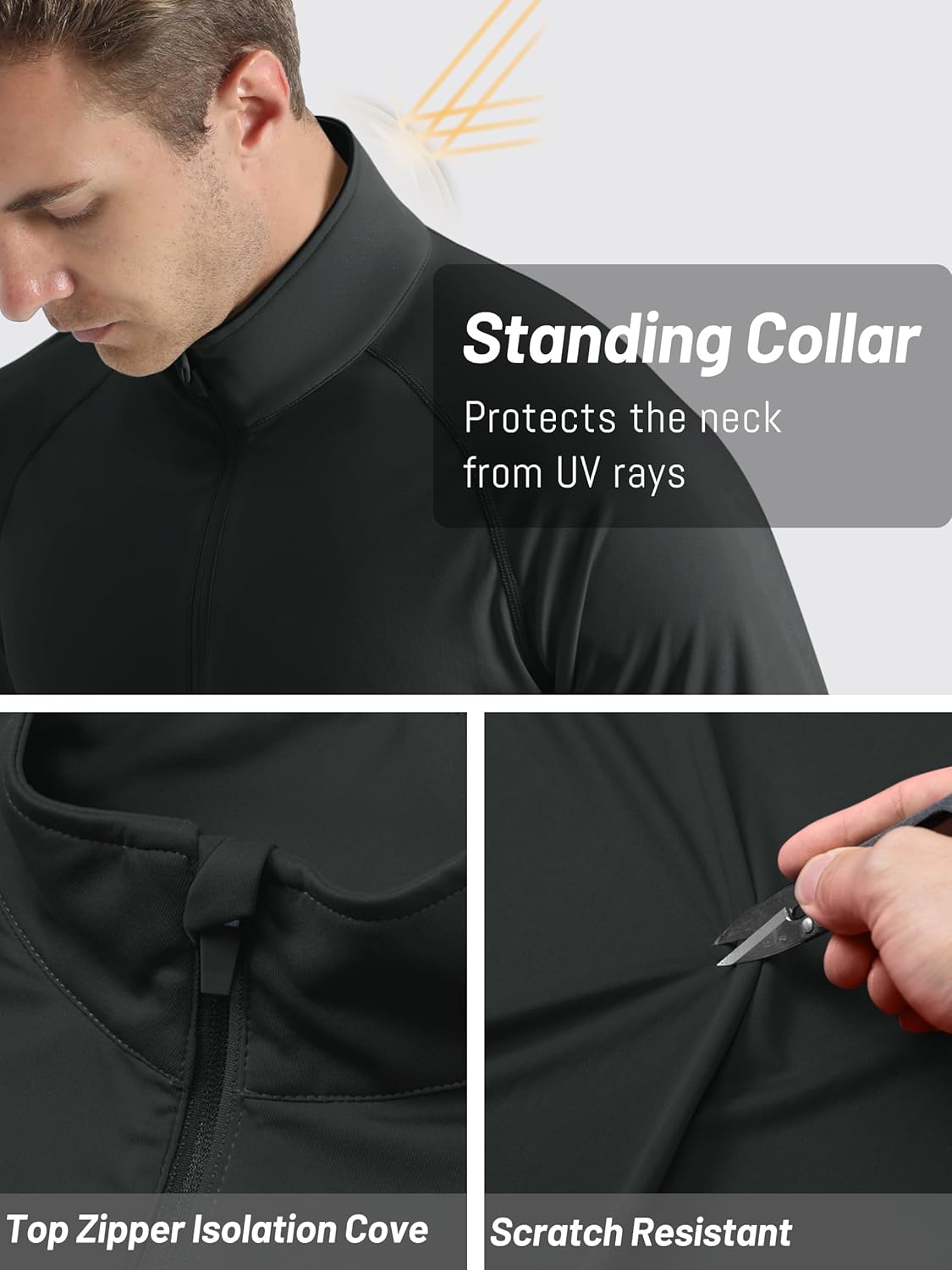 Detalle de TACVASEN Herren UV-Schutz Langarm-Rashguard mit 1/4-Reißverschluss (UPF 50+)