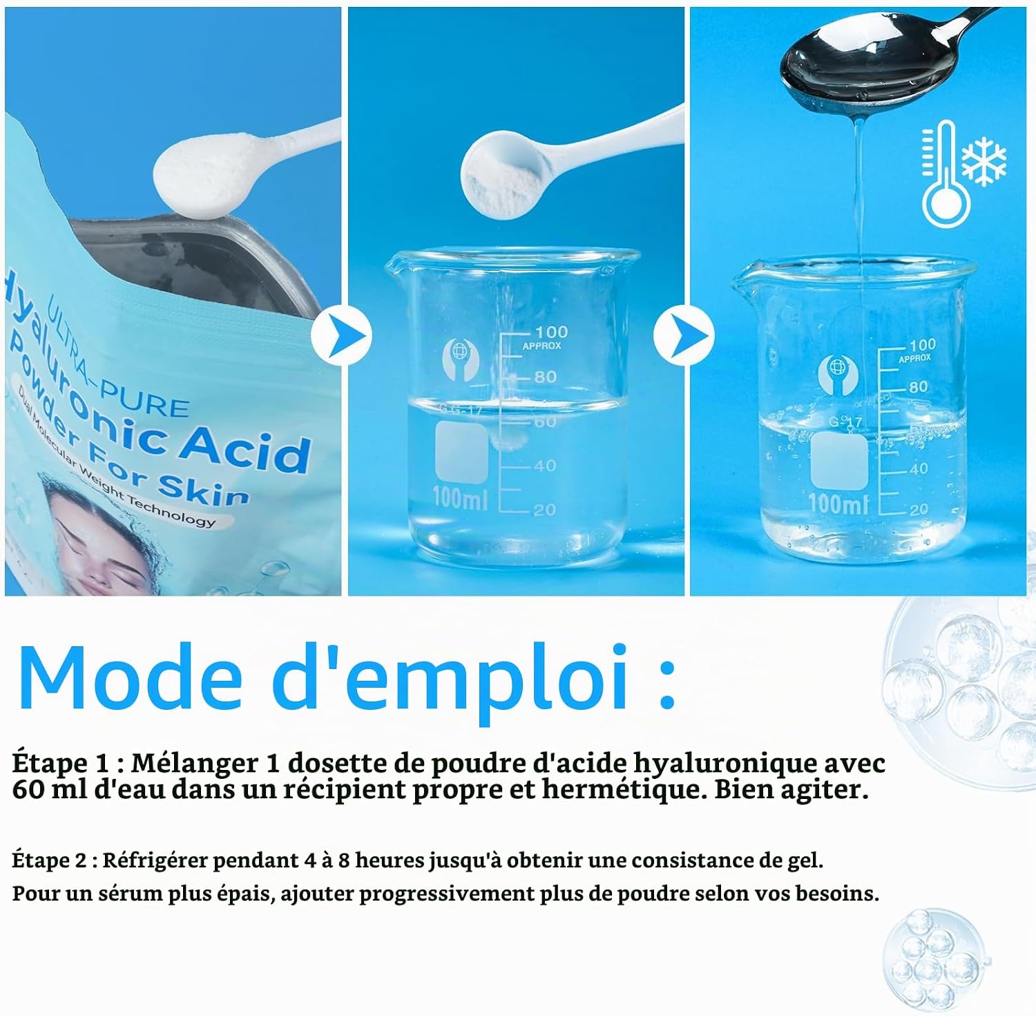 Detalle de OEDPMFYL hyaluronzuurpoeder 120 g, dubbel moleculair gewicht