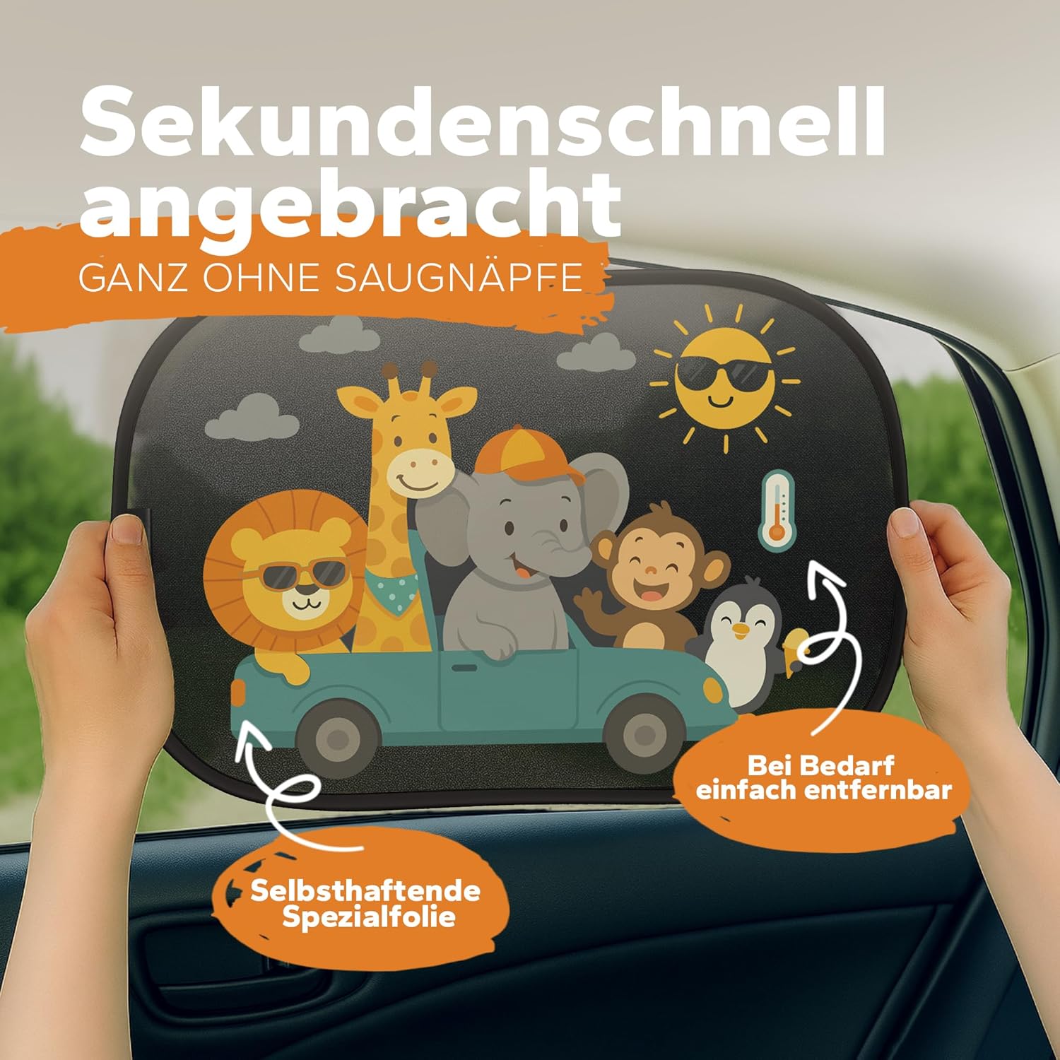 Thumbnail 4 de Sonnenschutz Auto Baby & Kinder (UPF50+) ZERTIFIZIERTER UPF-Schutz • DEKRA geprüft & KBA-zugelassen – GSM105+ Nylon mit Tier-Motiv
