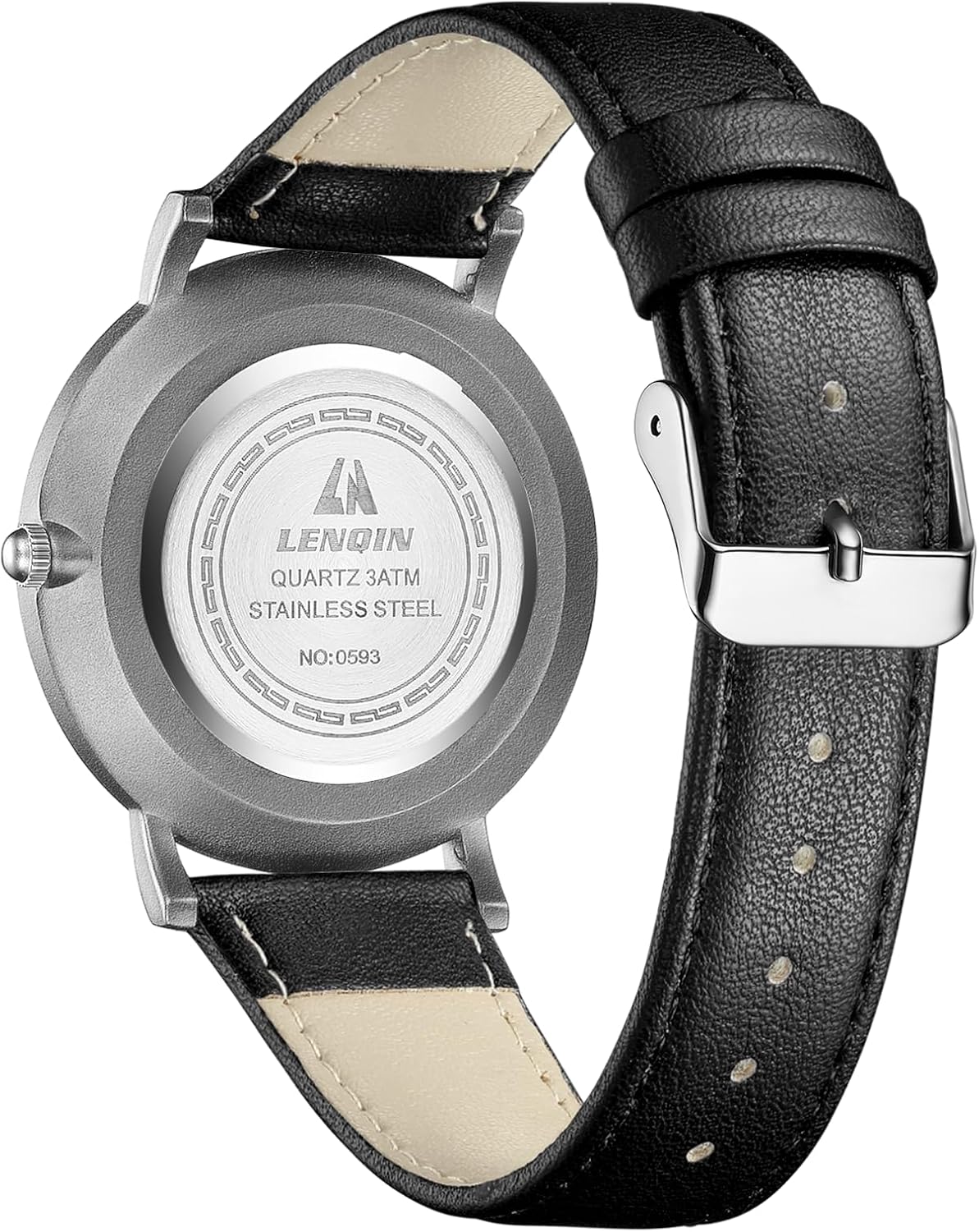 Detalle de LN LENQIN Herren Analog-Uhr mit Lederband, quarzgetrieben, 30 m wasserdicht (Mineralglas)