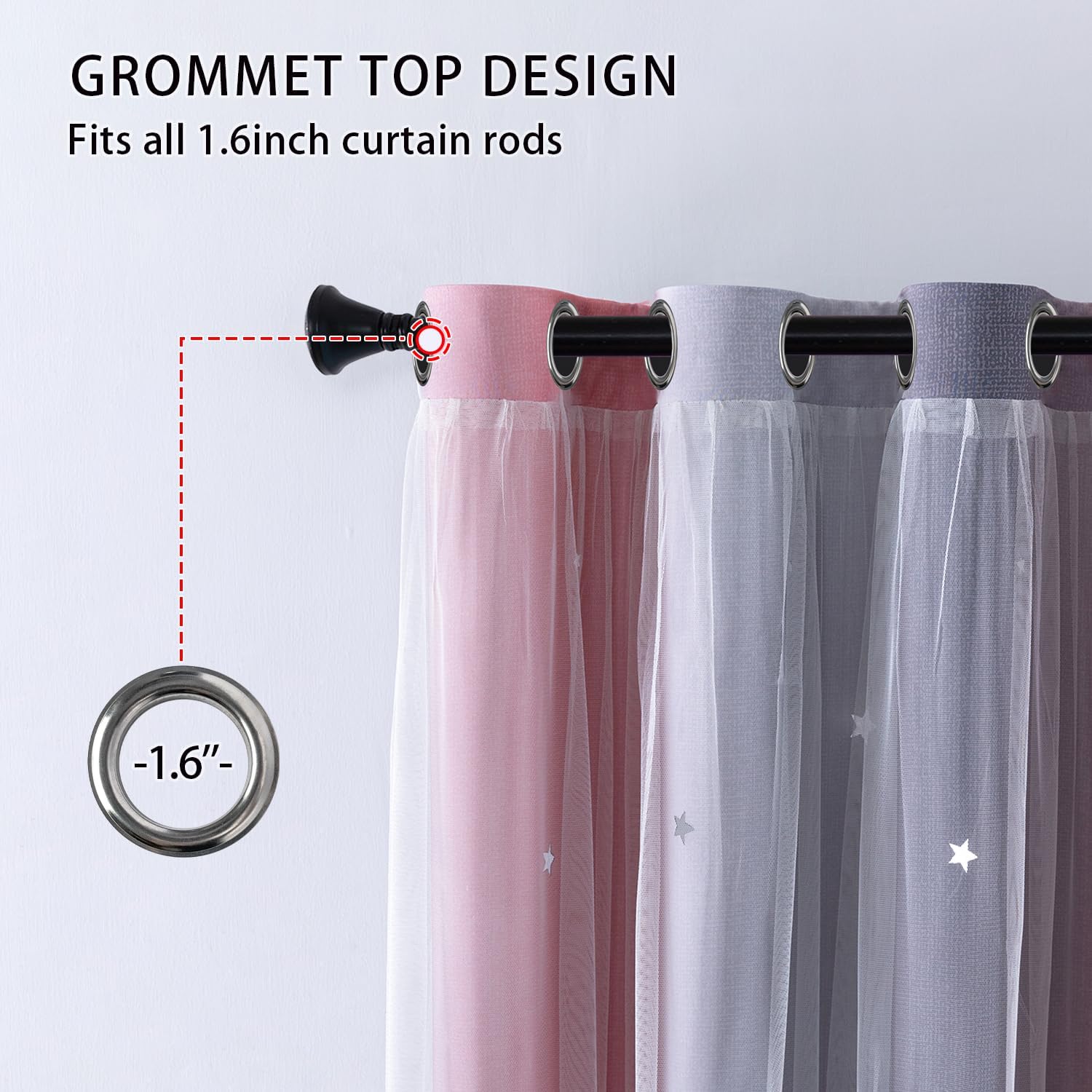 Thumbnail 1 de XiDi Grey Thermal Curtains 52x72 Inch (132x183cm) for Nursery & Glass Door – Ombre Sheer Wall Decor, 2-Layer Star Design