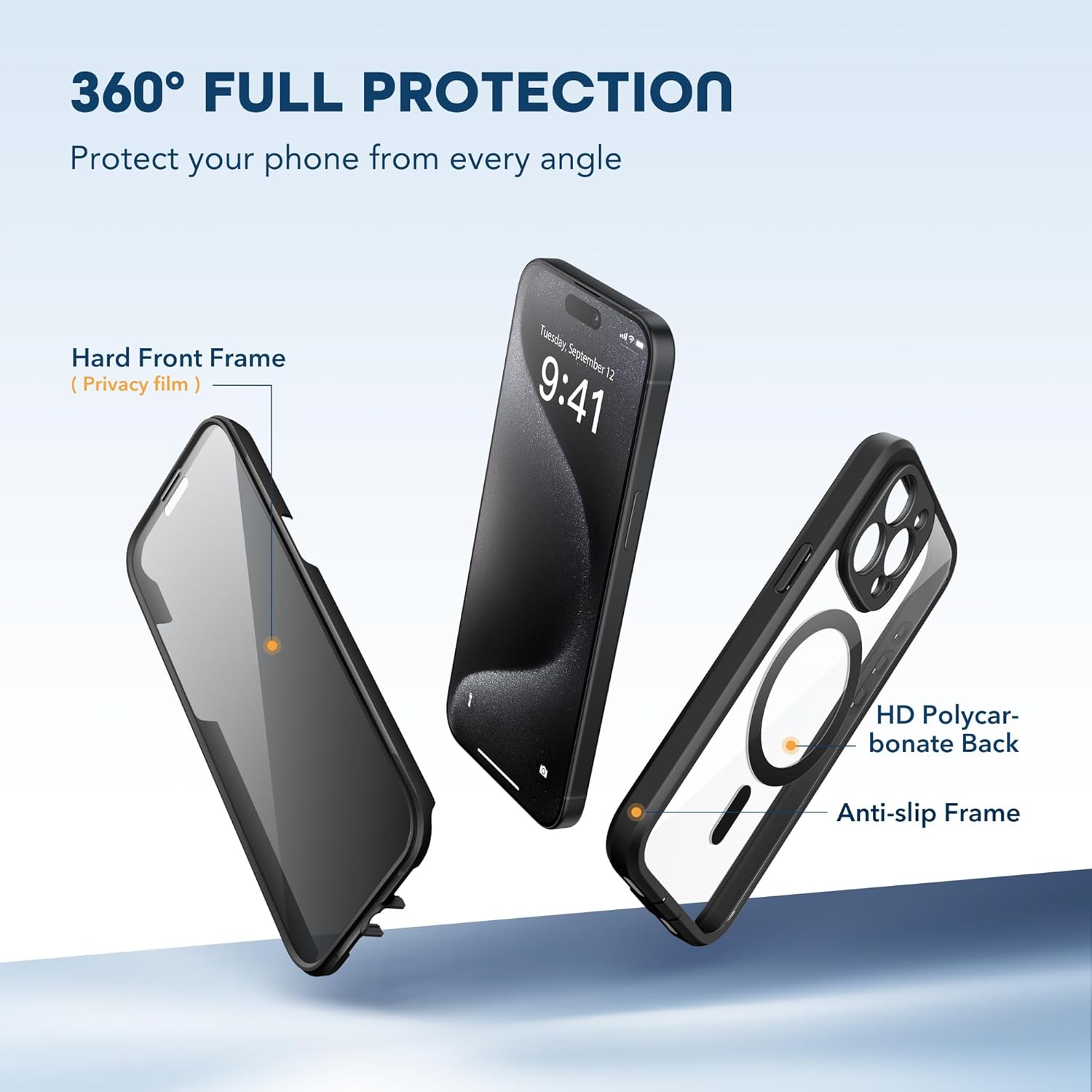 Detalle de TIESZEN iPhone 15 Pro Max Case with MagSafe + Privacy Screen Protector (6.7-inch), Black