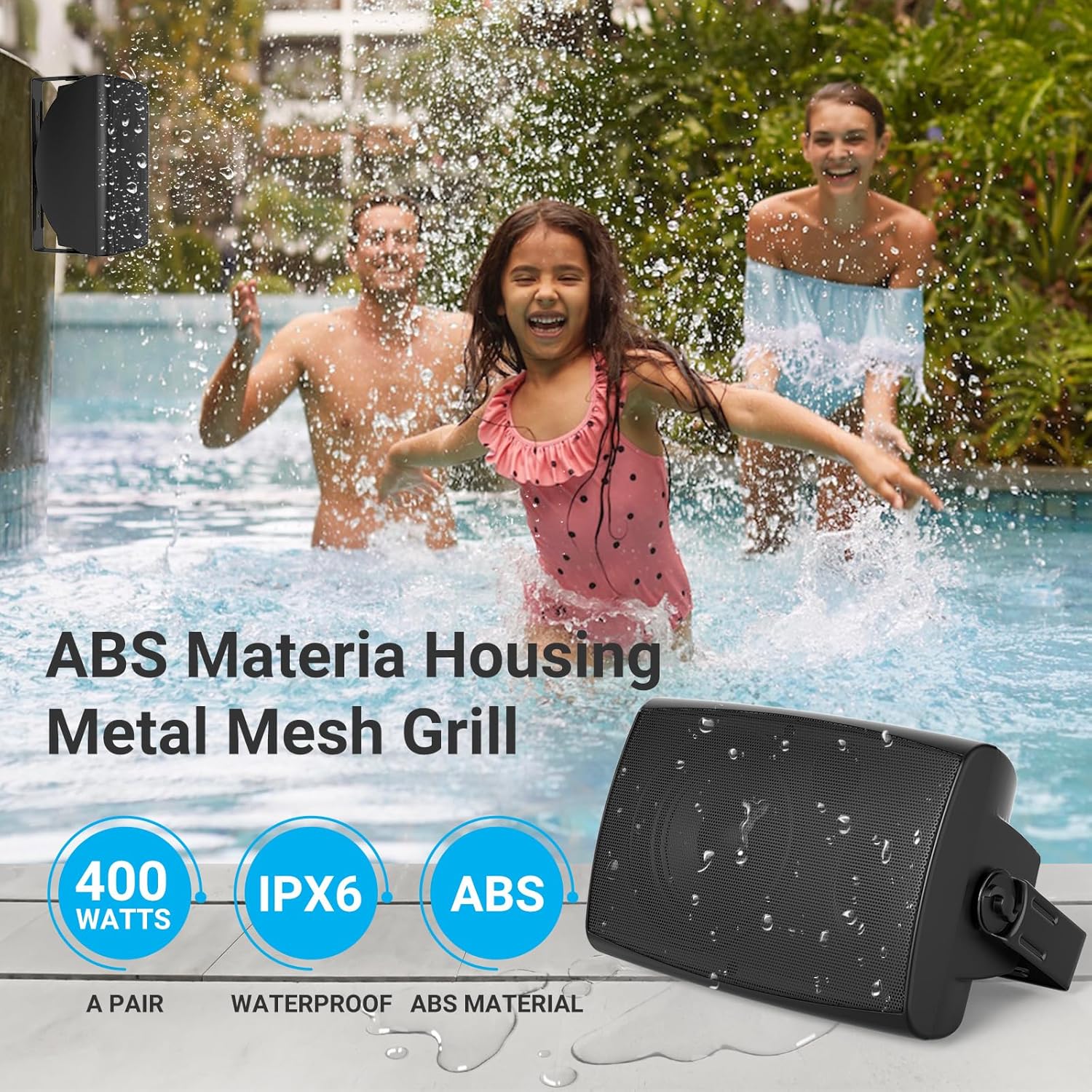 Thumbnail 3 de Herdio 6,5 Zoll Outdoor-Lautsprecher – Wasserfestes 2-Wege-Set, 400 W Spitzenleistung (Paar, Schwarz)