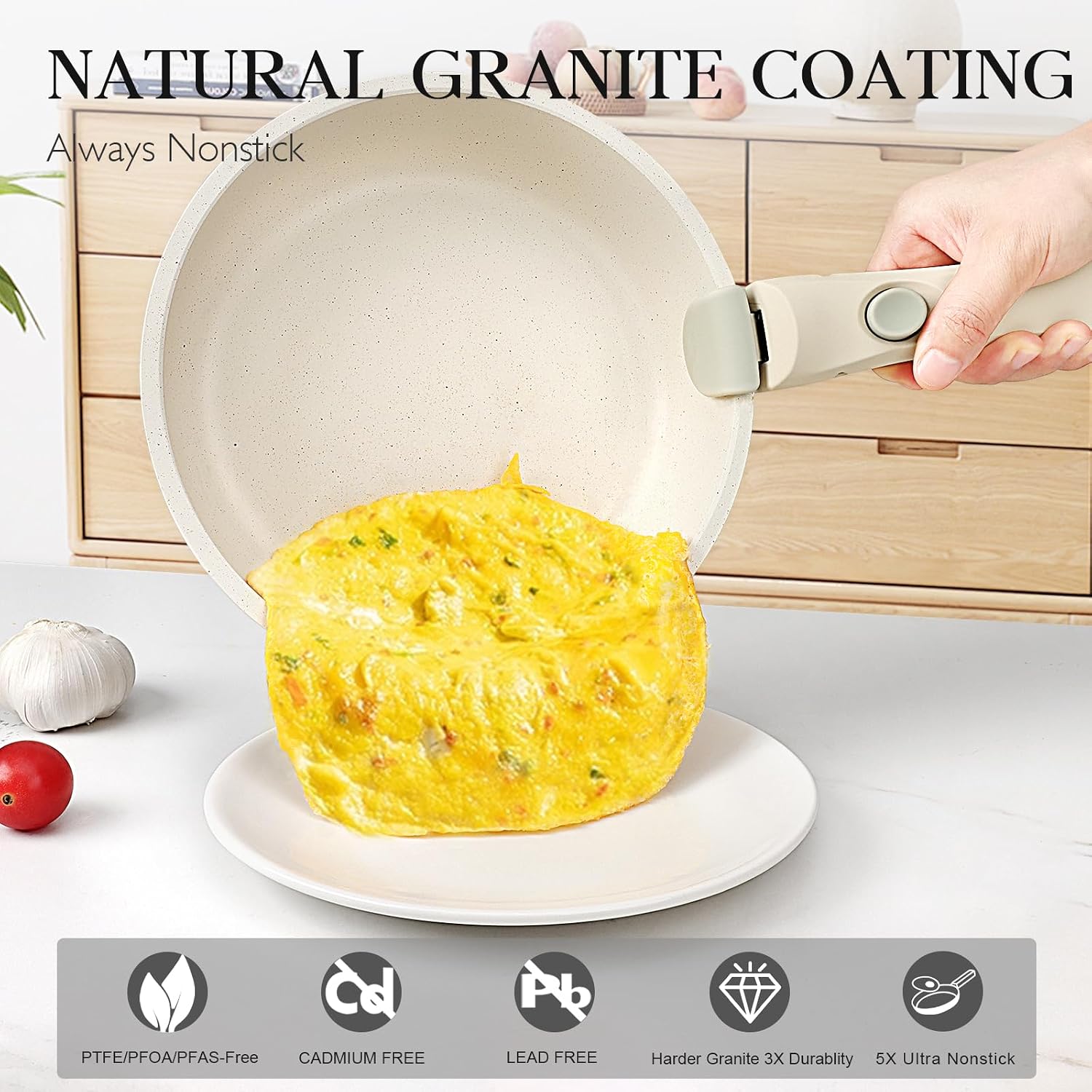 Detalle 2 de GiPP 11-piece Non Stick Pots and Pans Set with Detachable Handle (White Granite, PFOA-free)