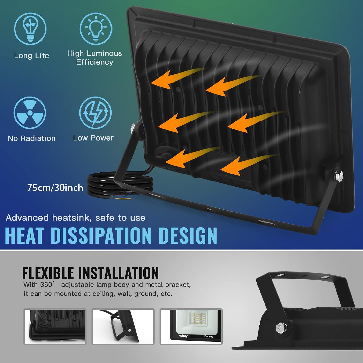 Detalle de Blivrig 50W Faretto LED Esterno Bianco Caldo 3000K – IP66, 120° 5000 lm