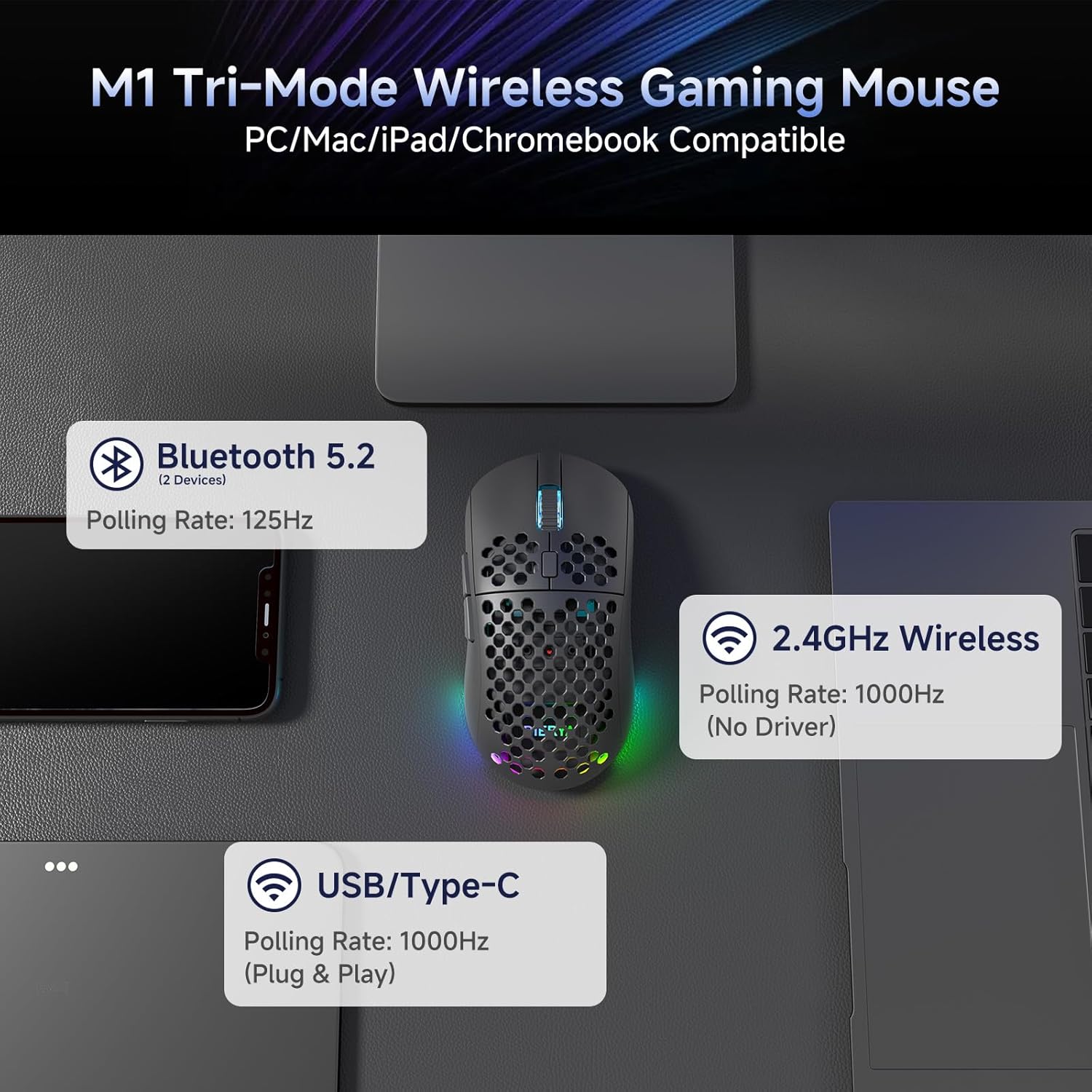 Detalle de Dierya x TMKB M1 Gaming Maus 24.000 DPI
