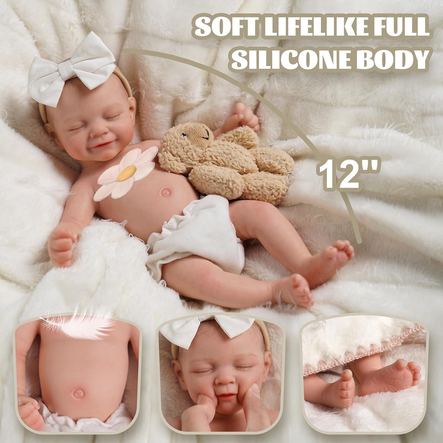 Detalle de BABESIDE Full Body Silicone Reborn Baby Doll – 12 Inch, 3 lb, Realistic Newborn Feel