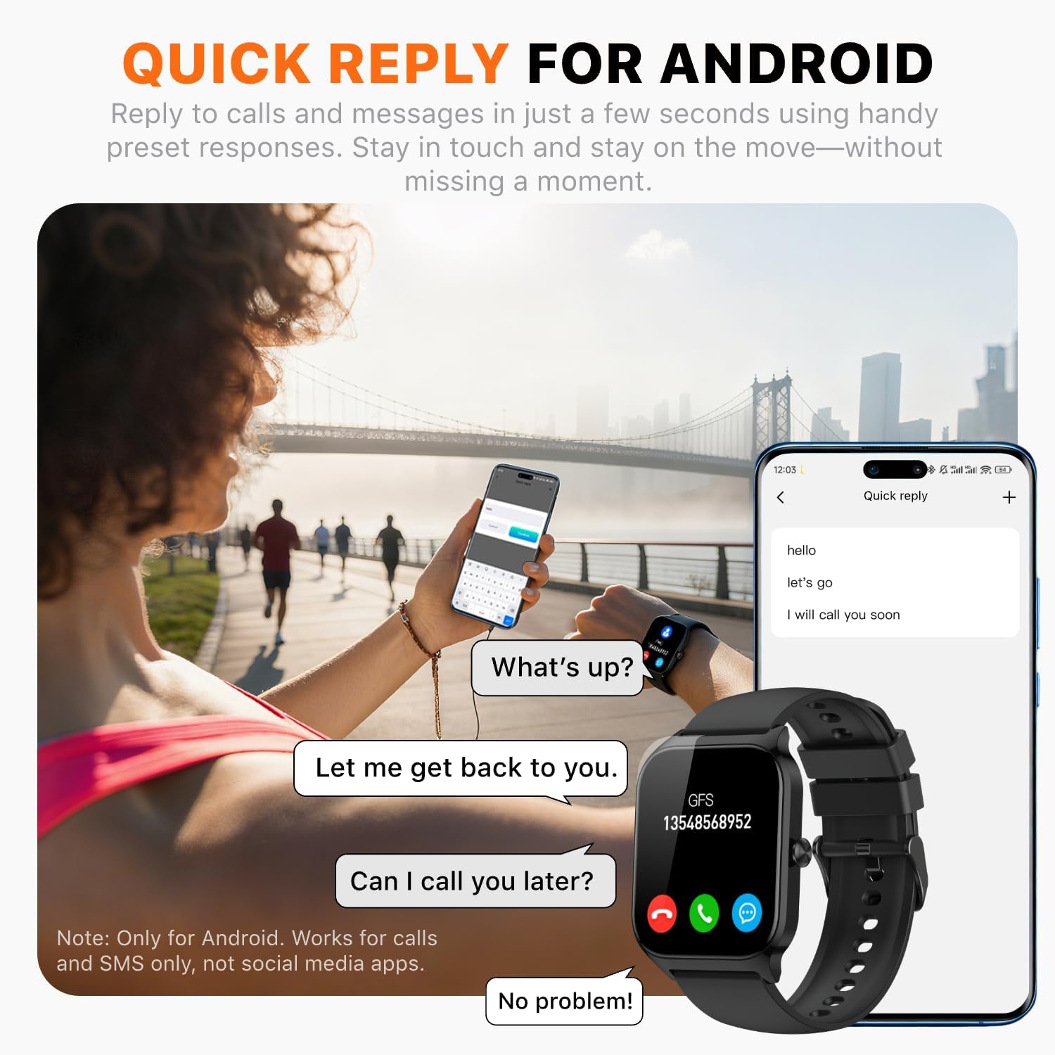 Detalle de Kriutefy Smart Watch (Women & Men) with Bluetooth calling, 1.83" HD display, fitness & sleep tracking – Midnight Black