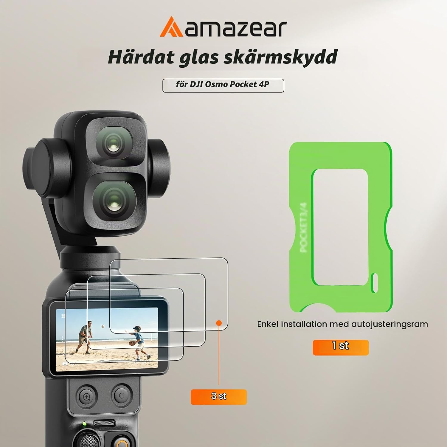 Detalle 2 de AMAZEAR skärmskydd för DJI Osmo Pocket 4P, 9H härdat glas i 3-pack