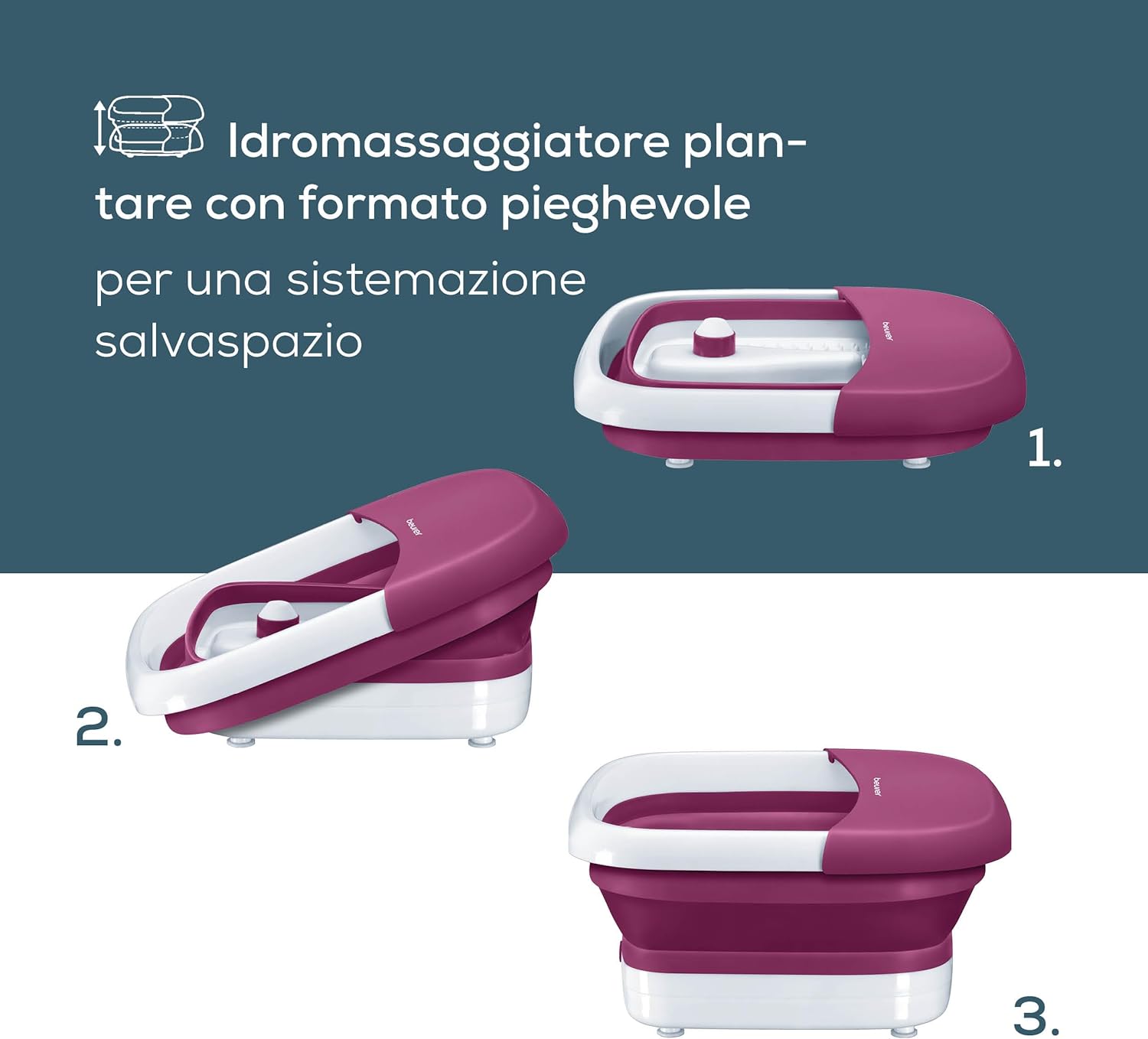 Detalle de Beurer FB 30 Pediluvio con Idromassaggio Plantare – formato pieghevole e salvaspazio