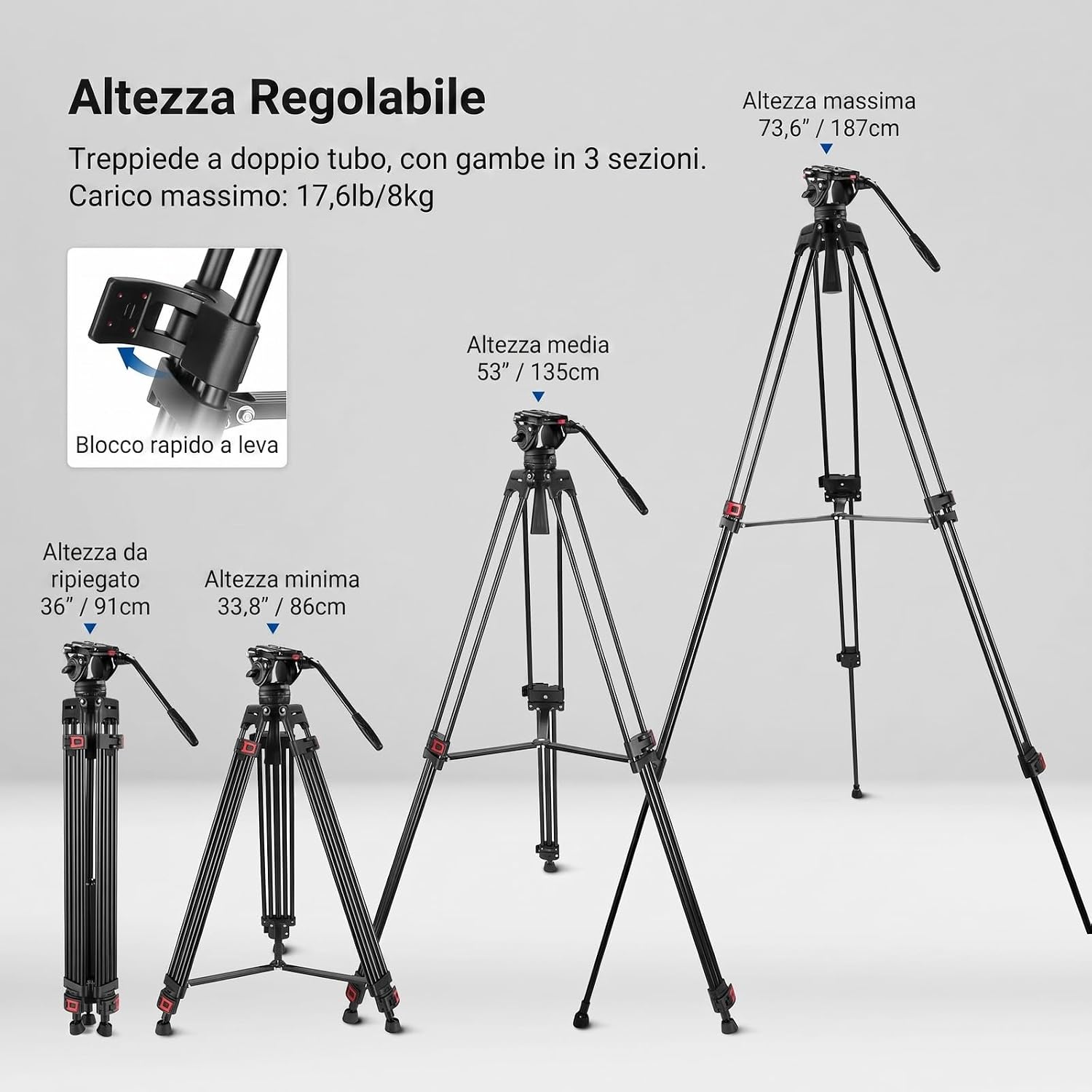 Detalle 2 de NEEWER TP74 Treppiede video 187 cm