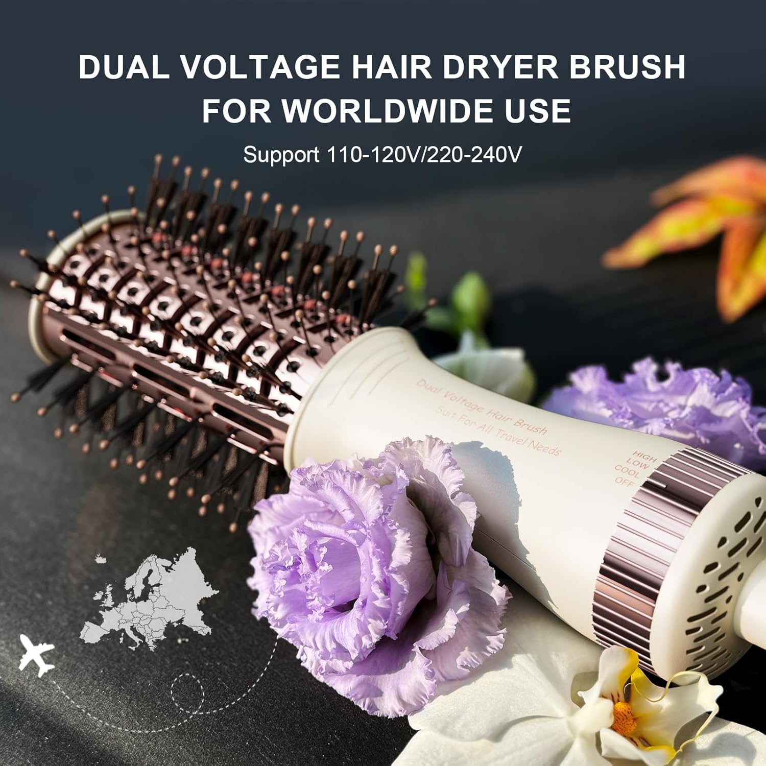 Thumbnail 1 de Travel Dual Voltage Hair Dryer Brush 4-in-1 Portable Mini Hot Air Styler (110/240V US/EU/UK Plug)
