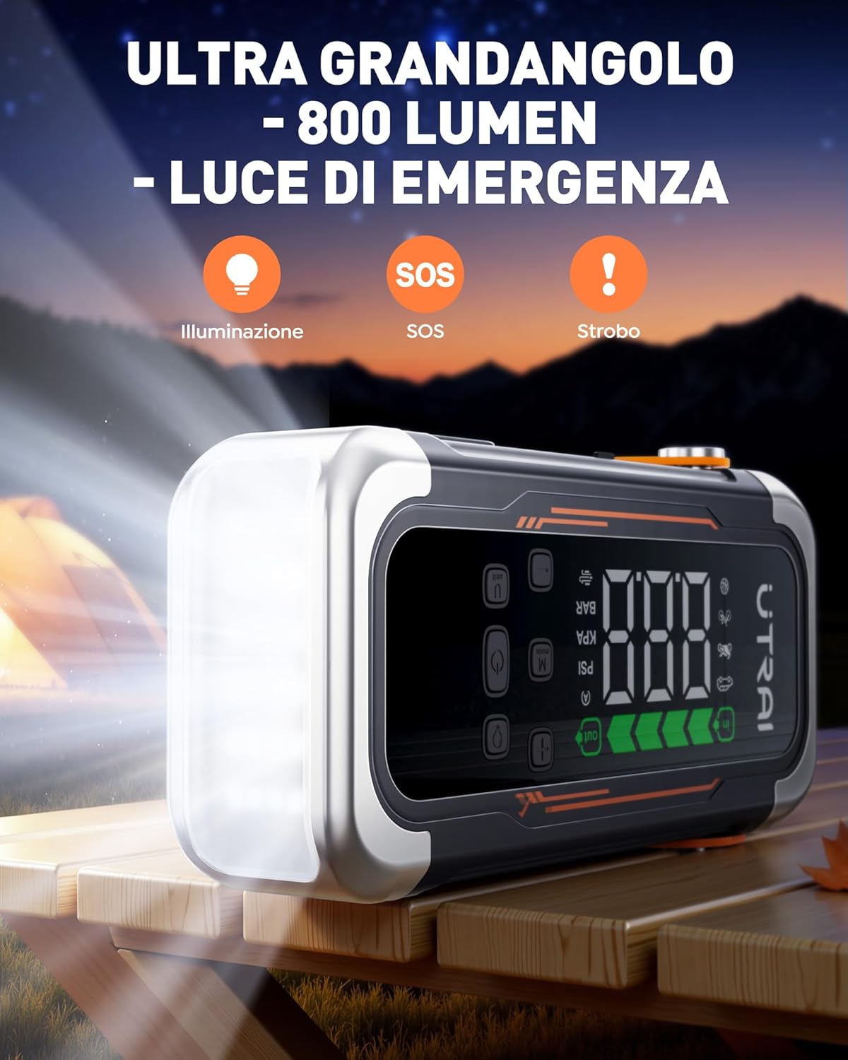 Detalle de UTRAI 7000A Booster Avviatore Auto con Compressore & Soffiatore d'aria, 12V, Power Bank PD30W e Torcia LED