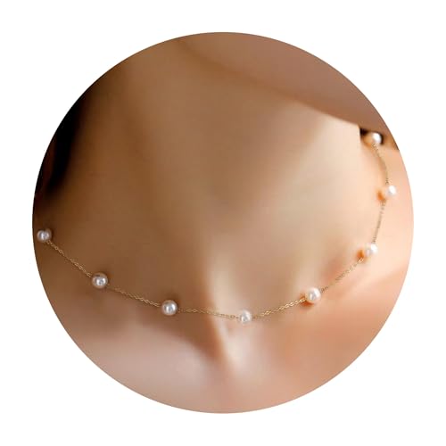 Detalle de Trinckle Pearl Necklace for Women — Gold Pearl Choker with 14.5" + 3" Extender