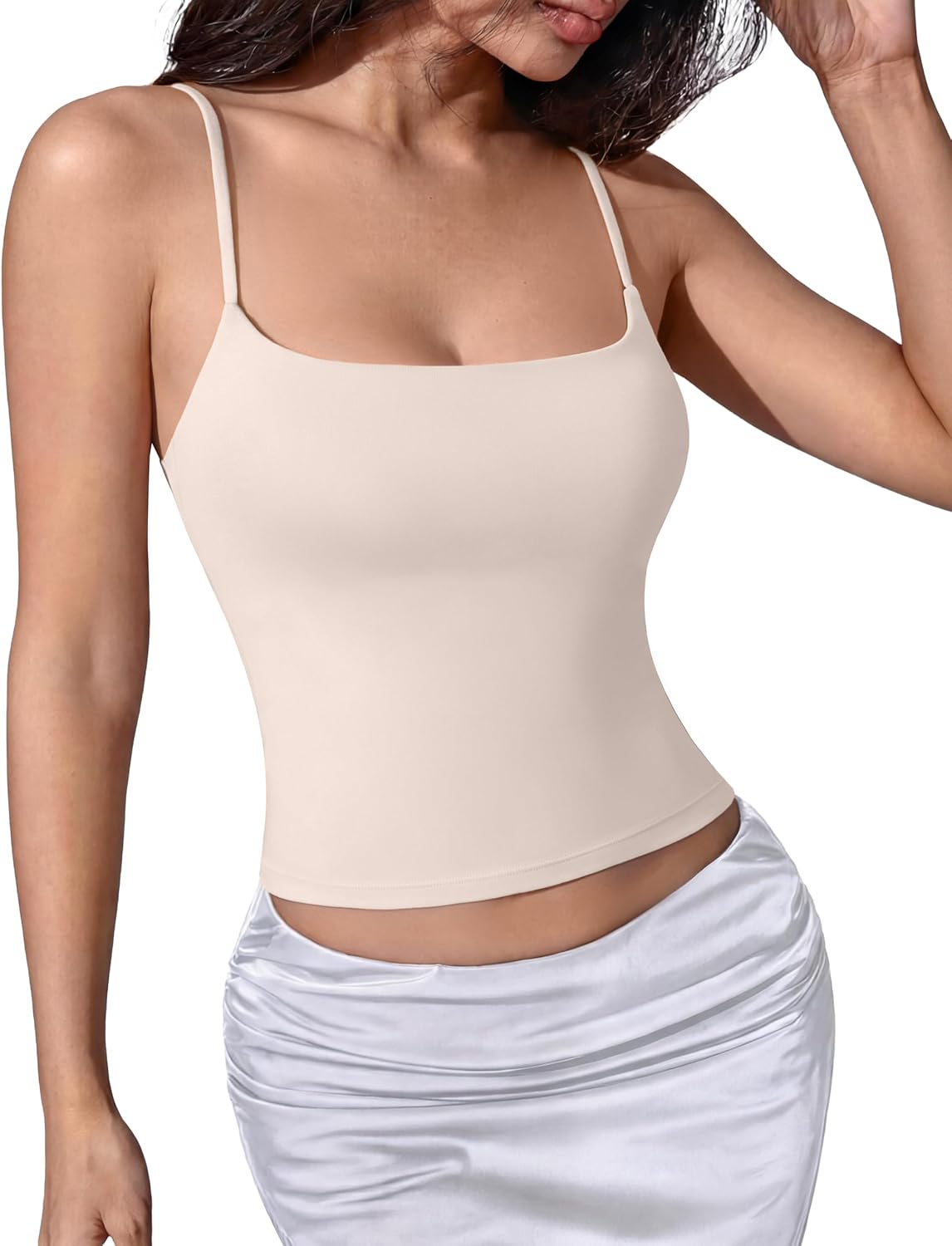 Detalle 2 de SUUKSESS Women’s Cotton Double-Layer Cami, Unpadded with Adjustable Straps