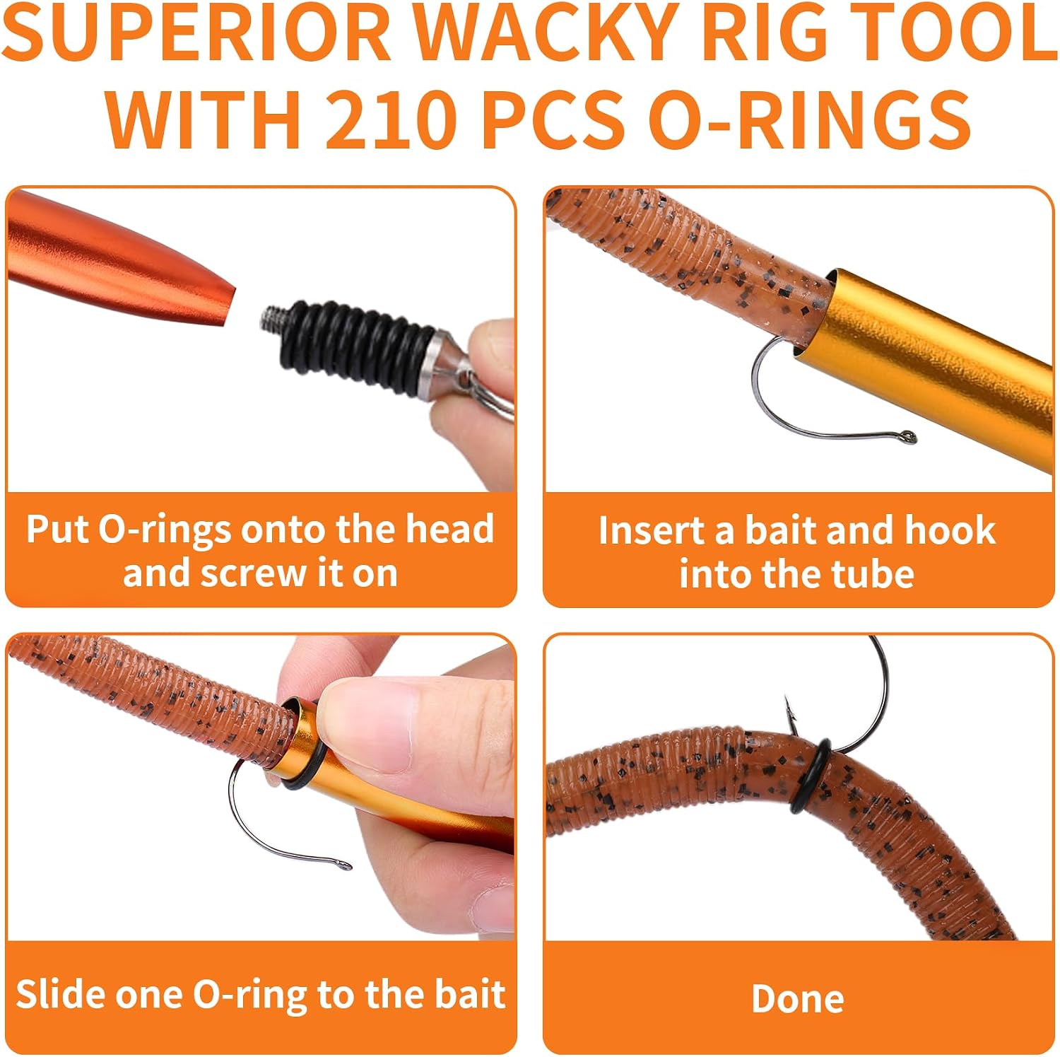 Detalle de Truscend Gradient Wacky Rig Tool with Silicone O Rings (210 Pcs) for 3"-4" and 5"-7" Worm Lures