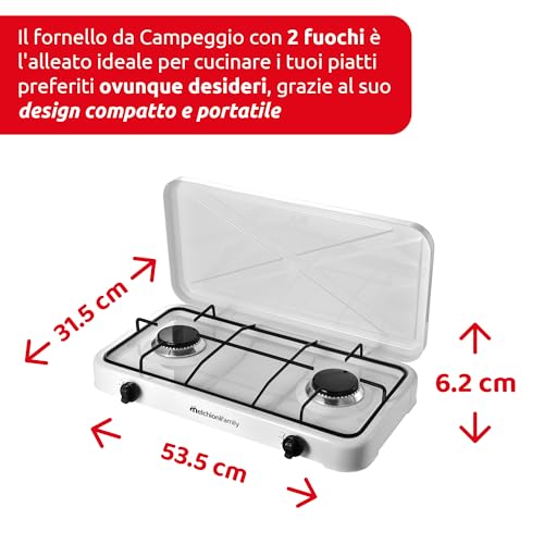 Detalle de Melchioni Family | MINERVA NEW Fornello a Gas 2 Fuochi – Bianco, Esterno, GPL