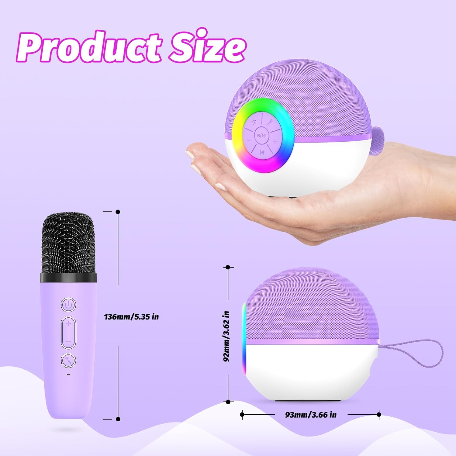 Detalle de goopow T97 Mini Karaoke Machine with Bluetooth, Two Wireless Microphones and LED Lights