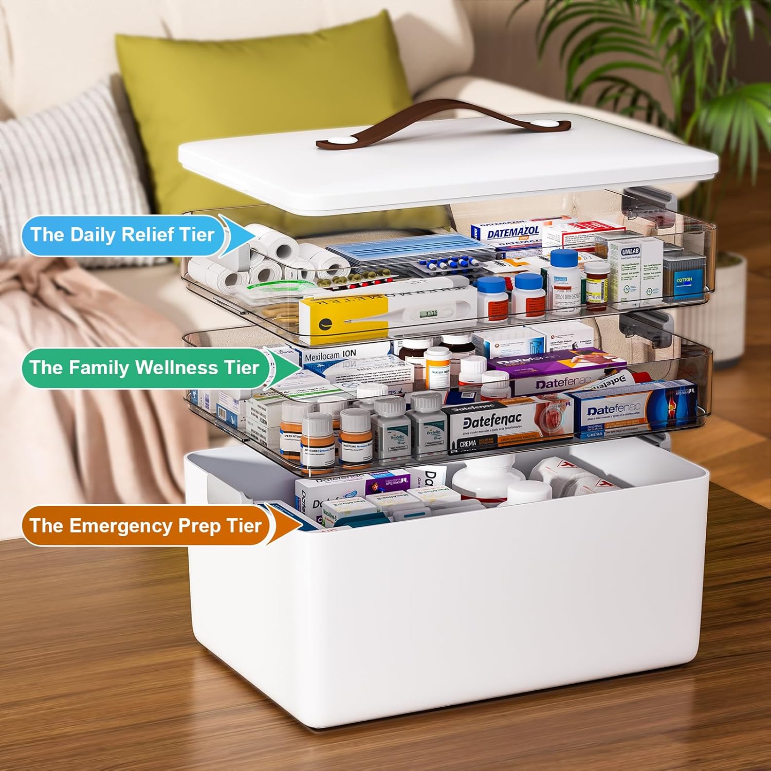 Thumbnail 1 de MOPUP YXLY3C03 3-Tier Medicine Storage Box with Handle and Removable Tray