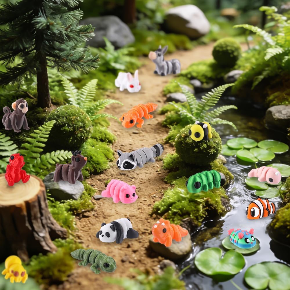 Detalle de Celltestria 50Pcs Mini 3D Printed Animals – Flexible, Colorful Kids' Tiny Figurines
